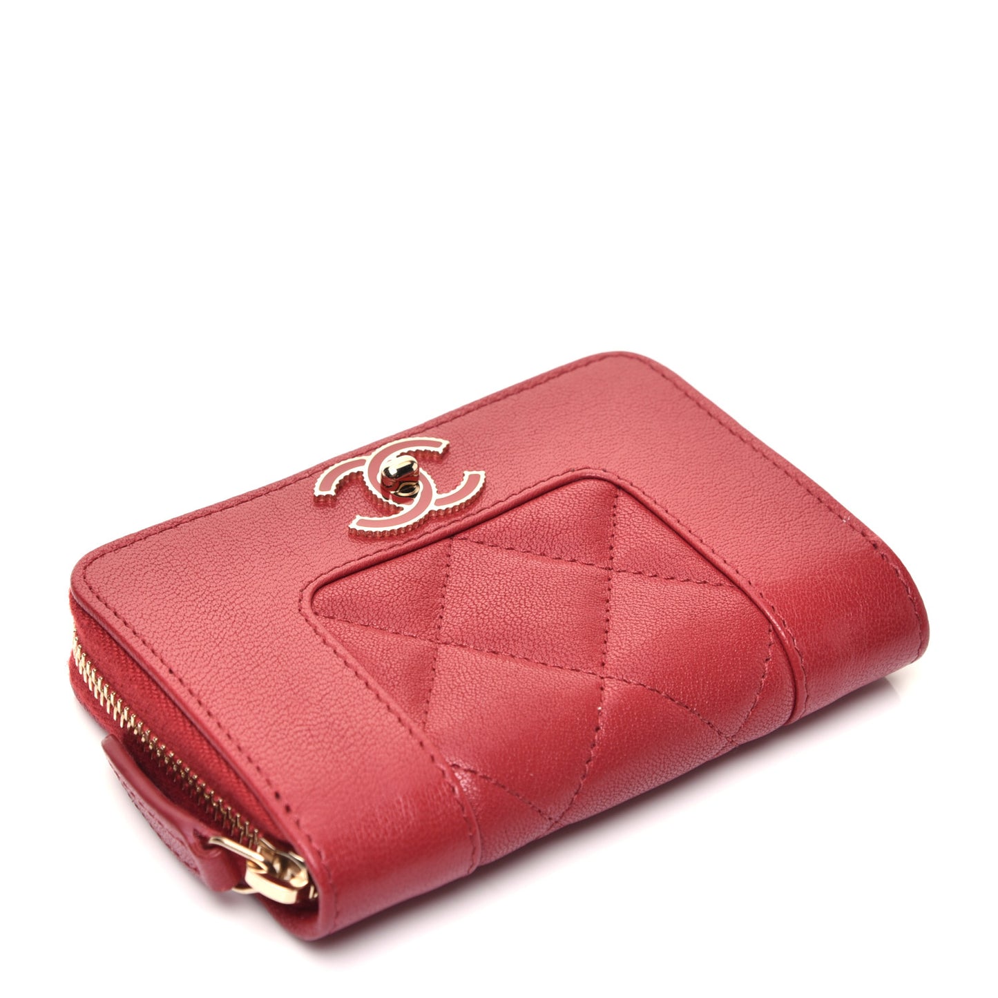 Sheepskin Quilted Mademoiselle Vintage Zip Coin Purse Red