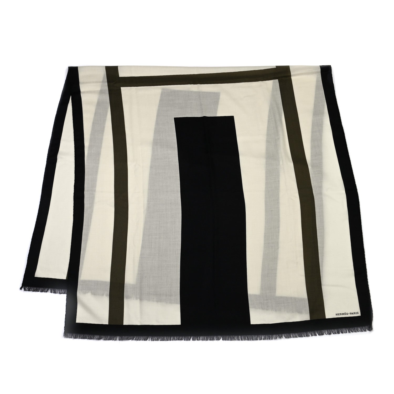 Hermes Cashmere Silk H Jumping Stole 140 White Black Kaki 2 of 4