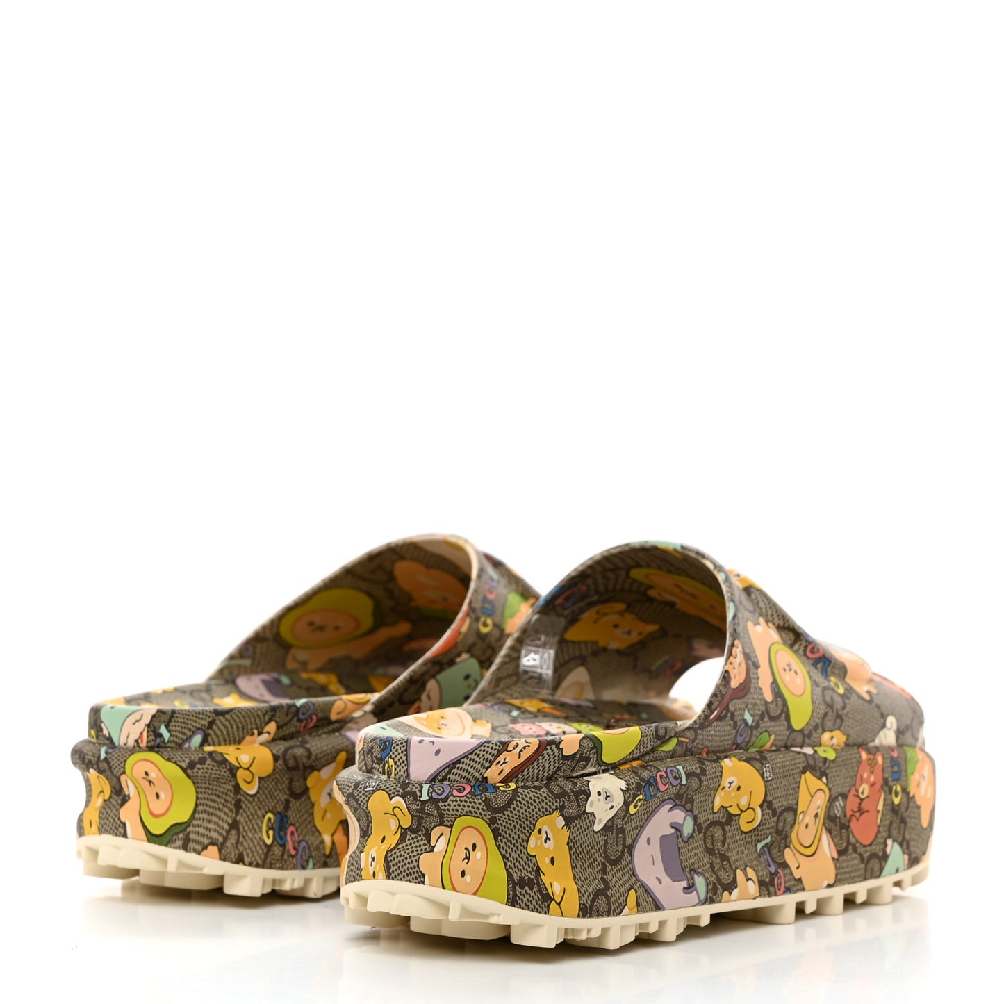 X PIKARAR Cubic Rubber Monogram Animal Print Womens Interlocking G Platform 42mm Slide Sandals 37 Beige Ebony Multicolor