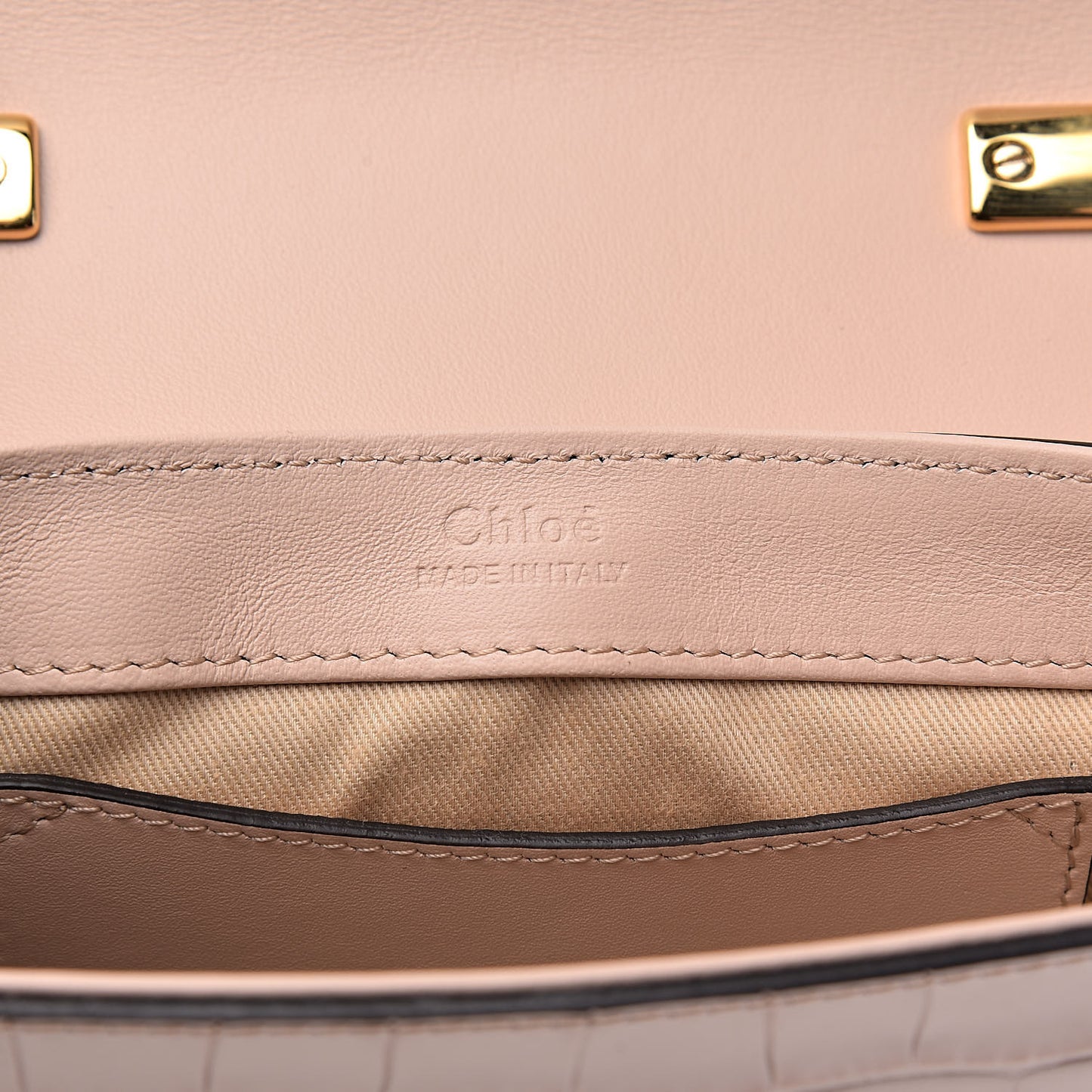 Calfskin Crocodile Embossed Mini C Double Carry Cement Pink