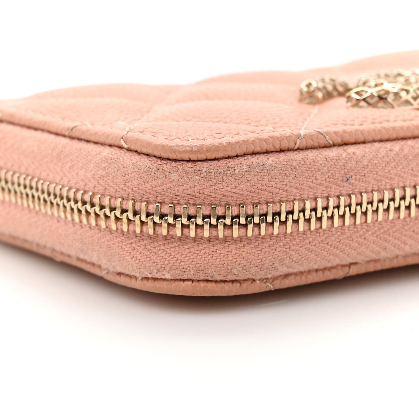 Caviar Quilted Perforated CC Zip Coin Purse Pink