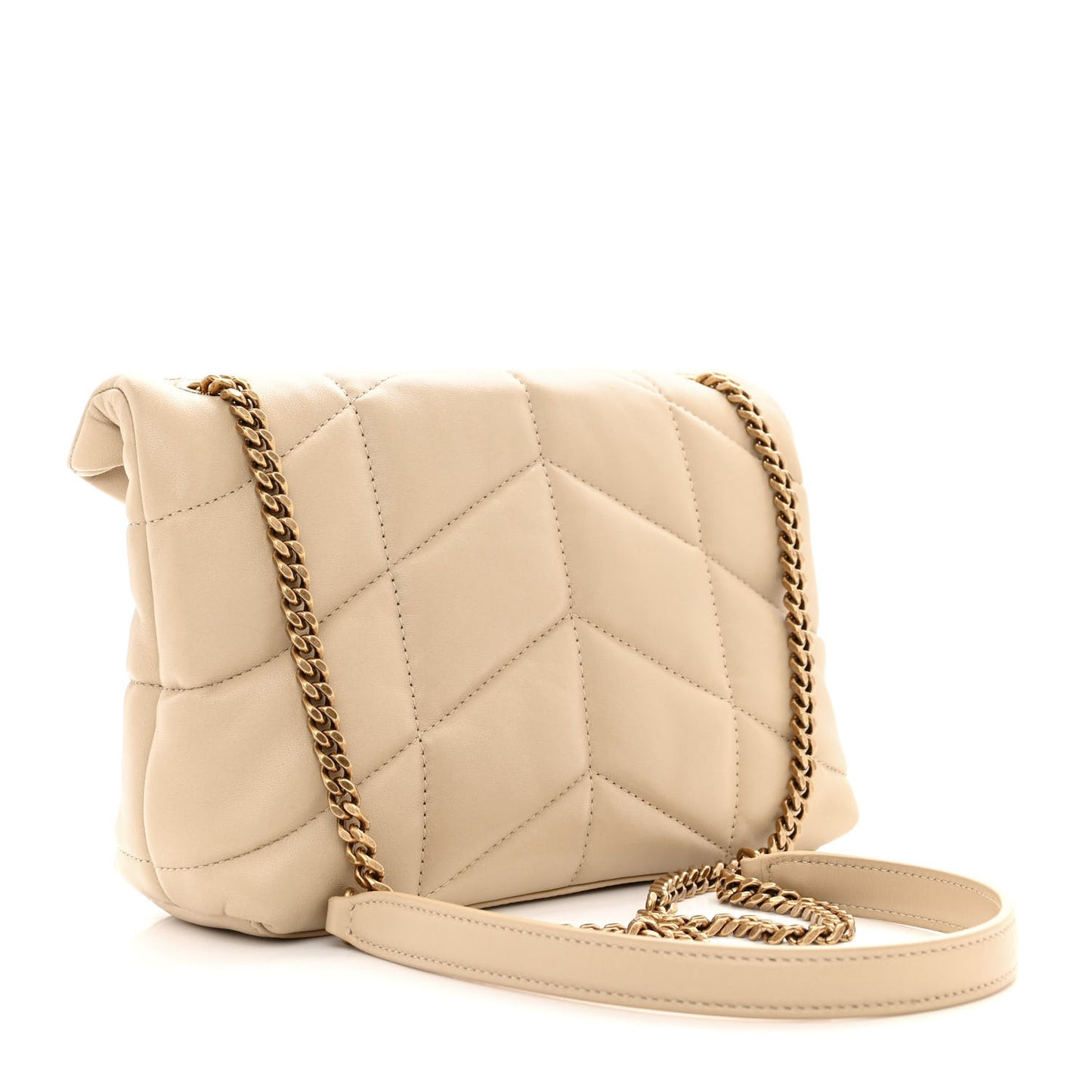 Lambskin Quilted Toy Loulou Puffer Monogram Chain Satchel Dark Beige