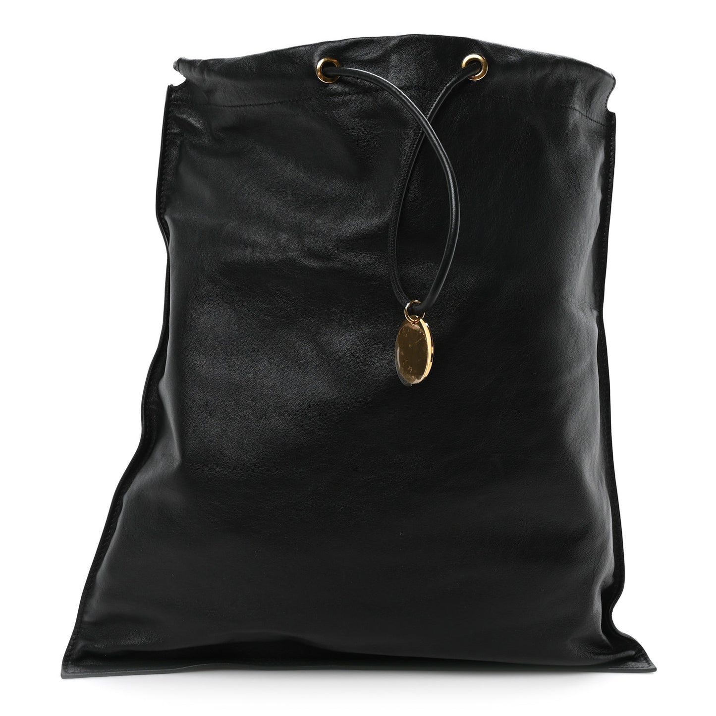 Calfskin Flat Drawstring Tote Black