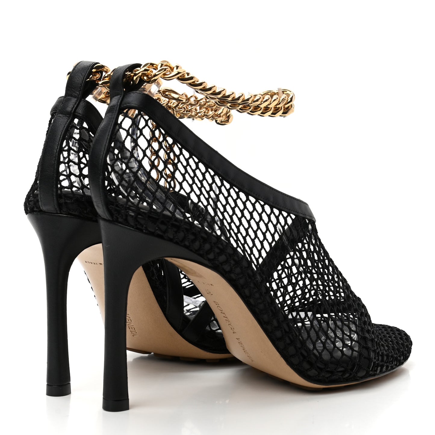 Mesh Nappa Chunky Chain Sandals 37 Black