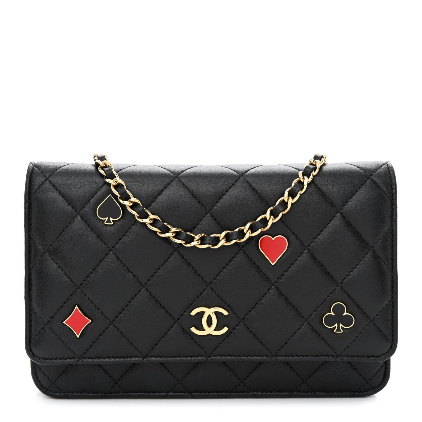 Lambskin Quilted Enamel Coco Casino Wallet On Chain WOC Black