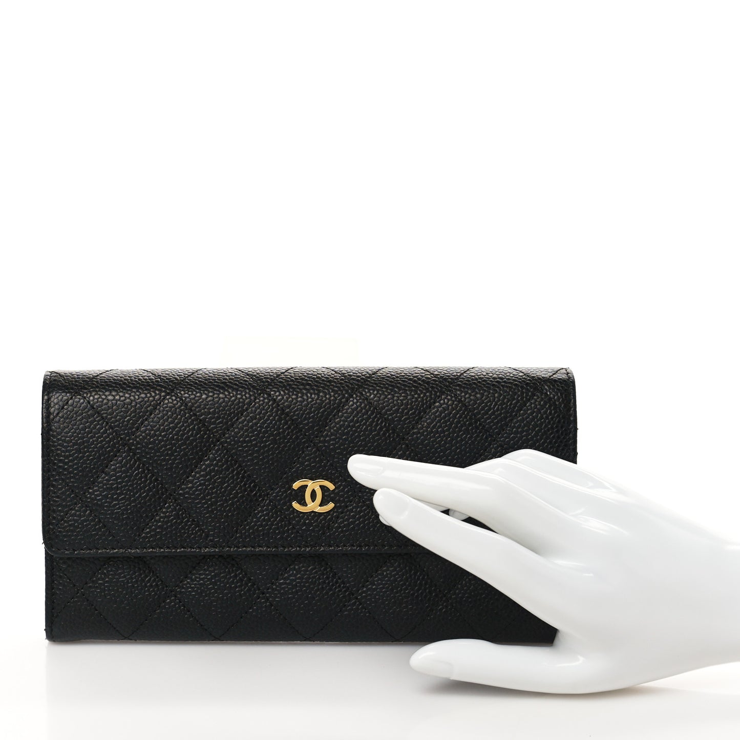 Caviar Quilted Large Gusset Flap Wallet Black