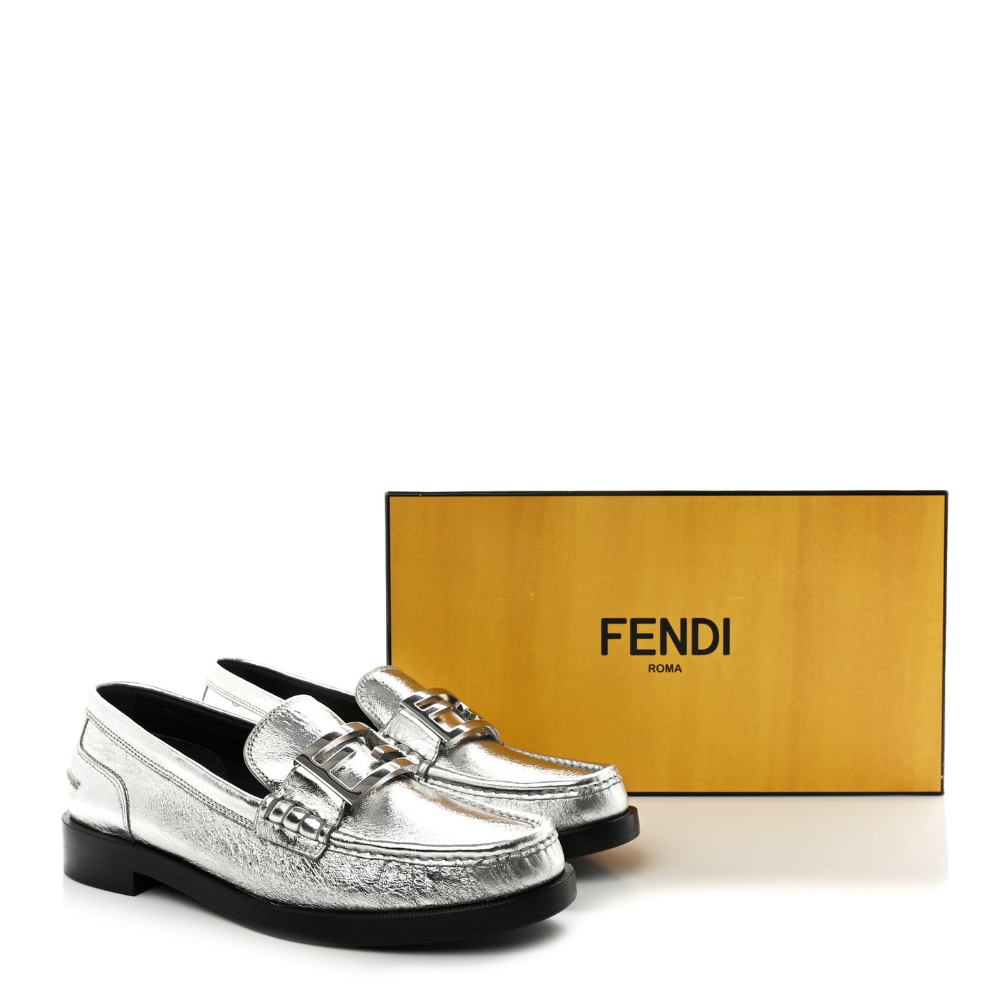 Metallic Vitello Womens Baguette Loafers 41 Argento
