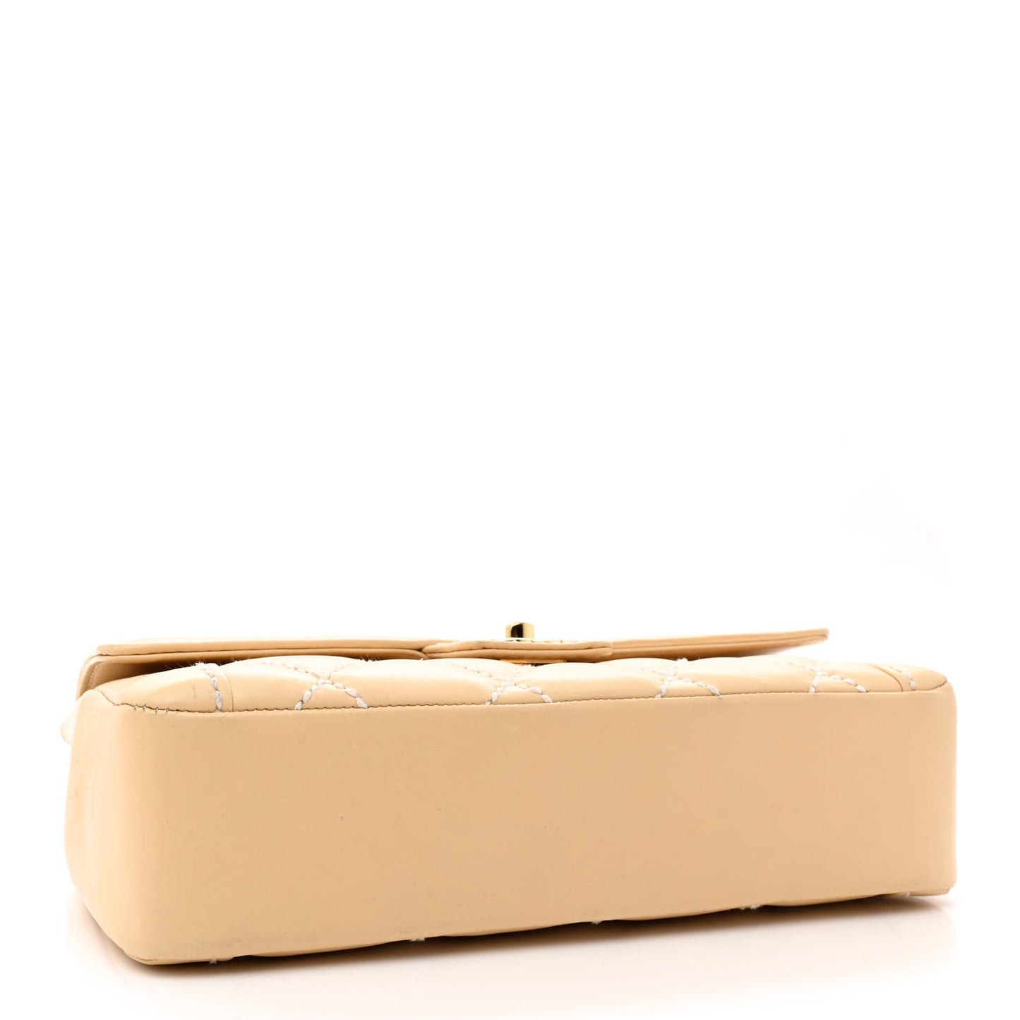Calfskin Quilted Wild Stitch Top Handle Flap Beige