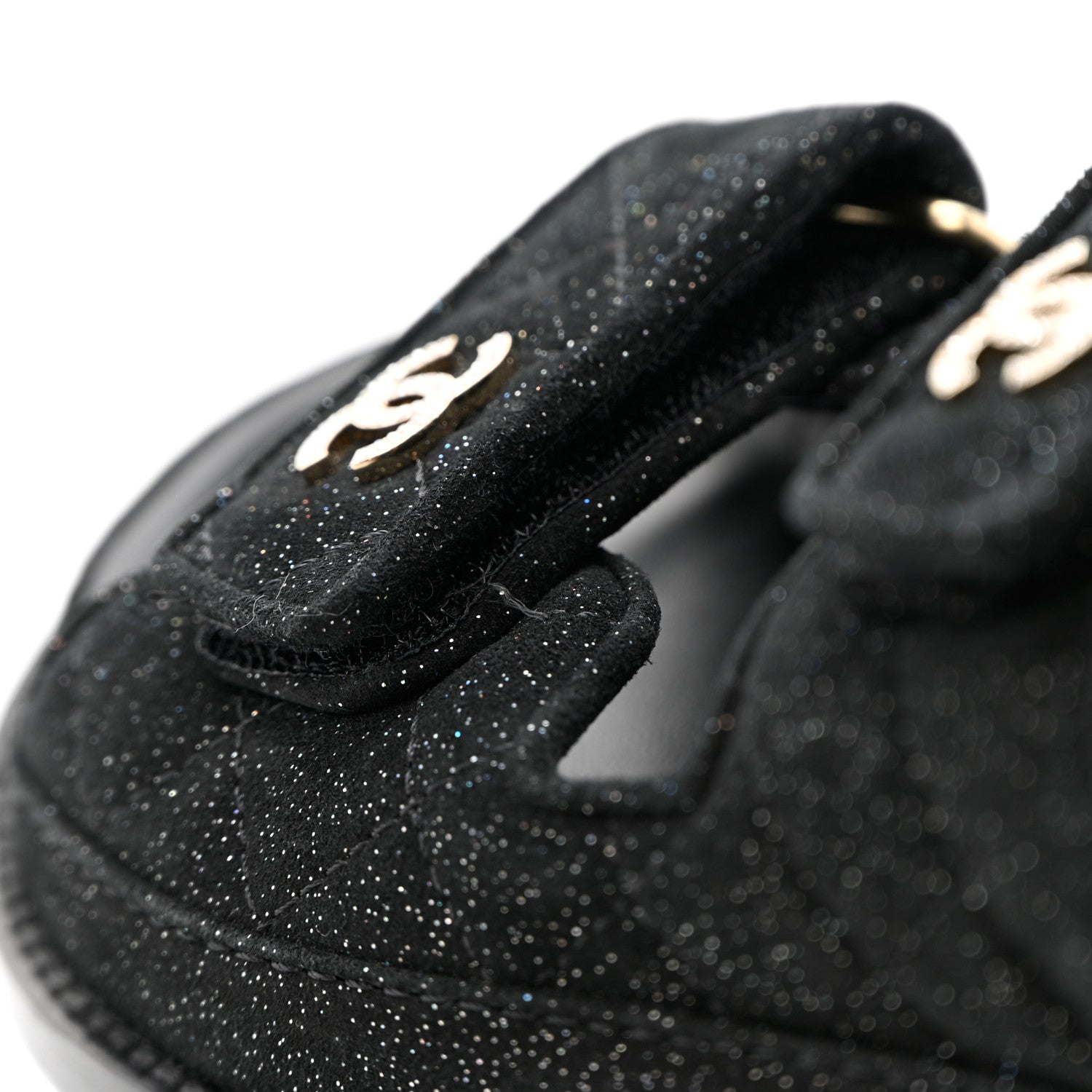 Chanel Suede Calfskin Glitter Crystal Velcro Dad Sandals 35 Black 9 of 10