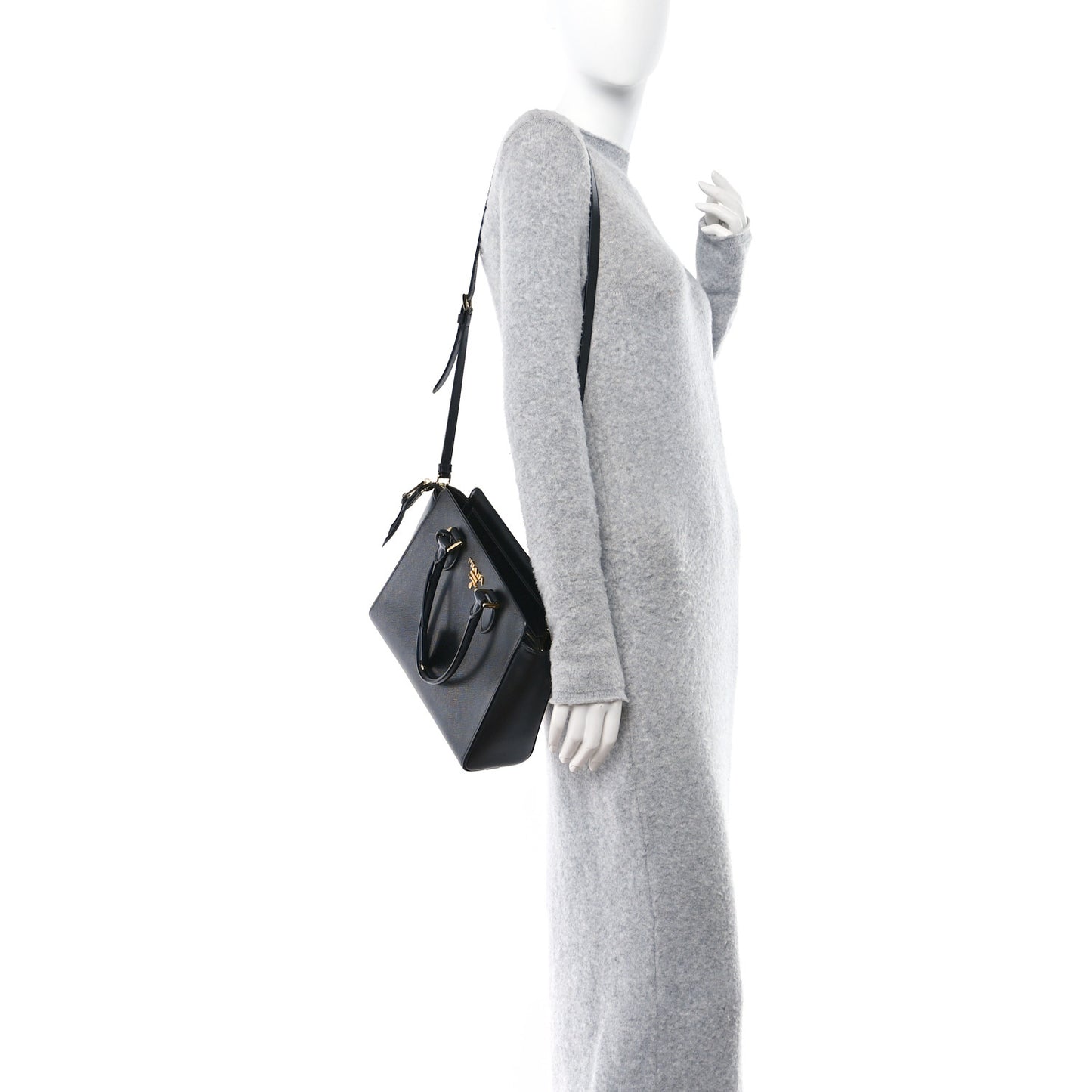 Saffiano Soft Calfskin Small Zippered Tote Black