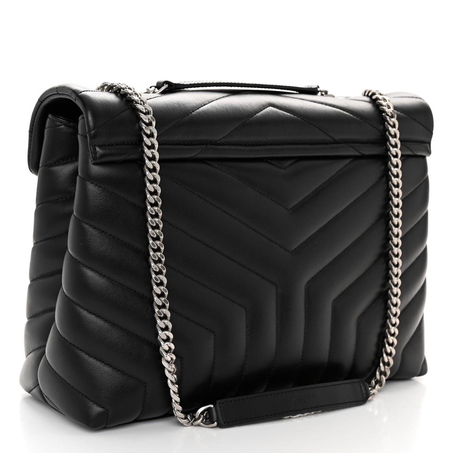 Calfskin Y Quilted Monogram Medium Loulou Chain Satchel Black
