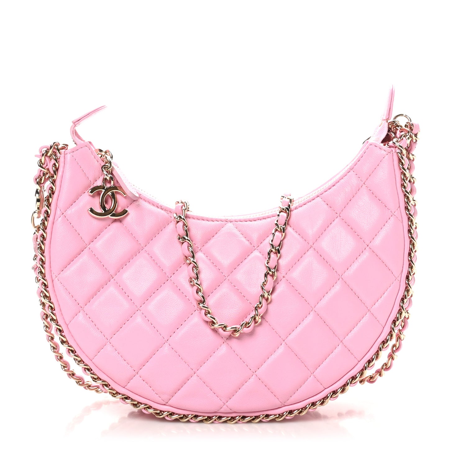 Lambskin Quilted Small Hobo Bag Pink