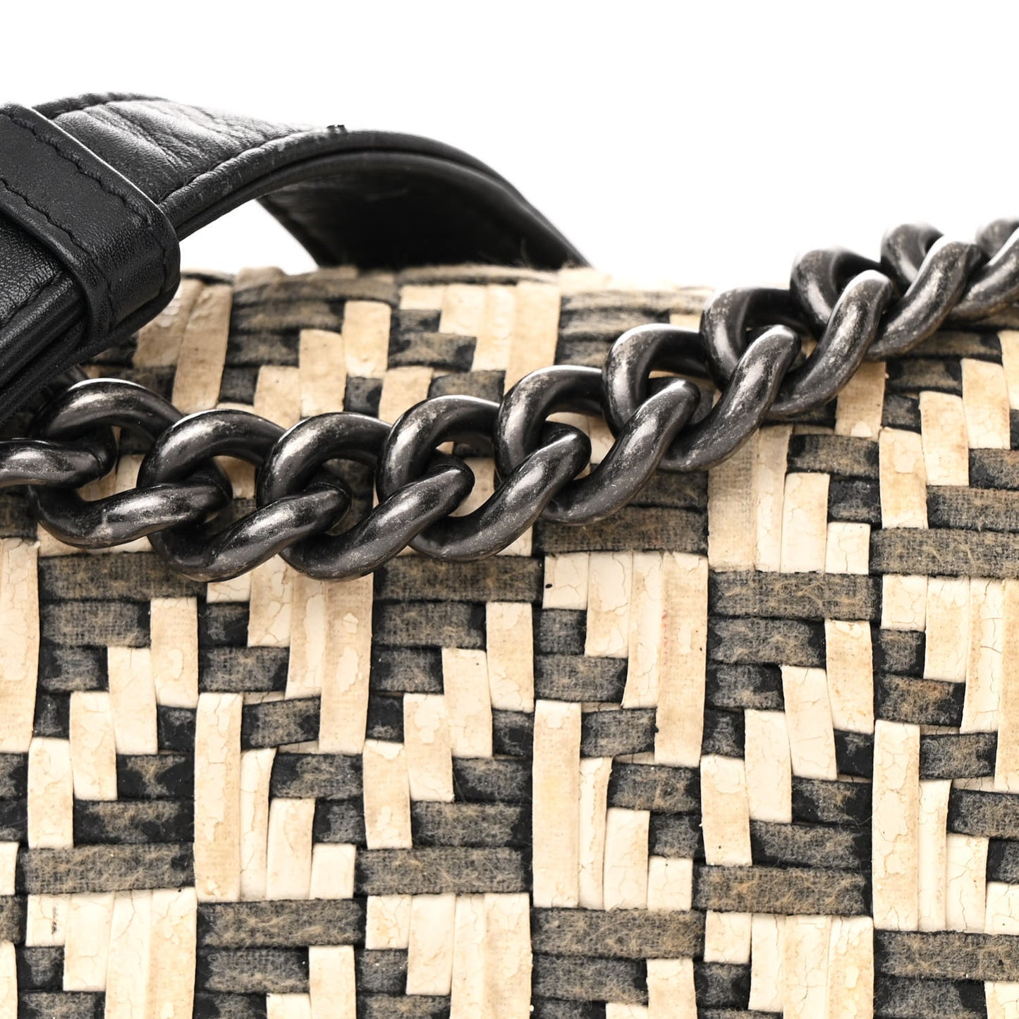 Calfskin Woven Small Boy Flap Black White