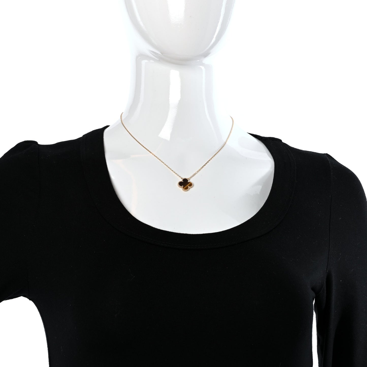 18K Yellow Gold Tiger Eye Vintage Alhambra Pendant Necklace