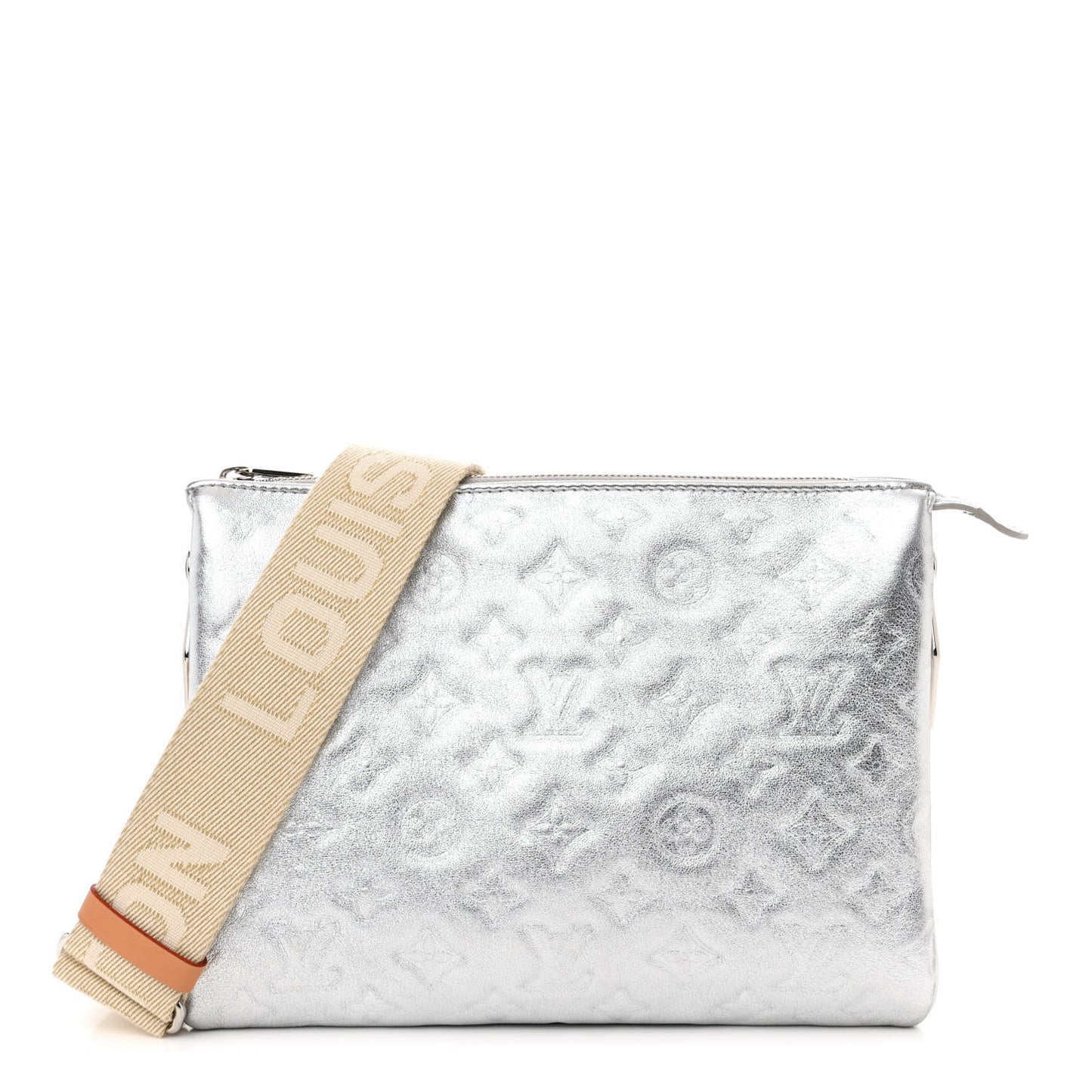 Metallic Lambskin Embossed Monogram Coussin BB Silver
