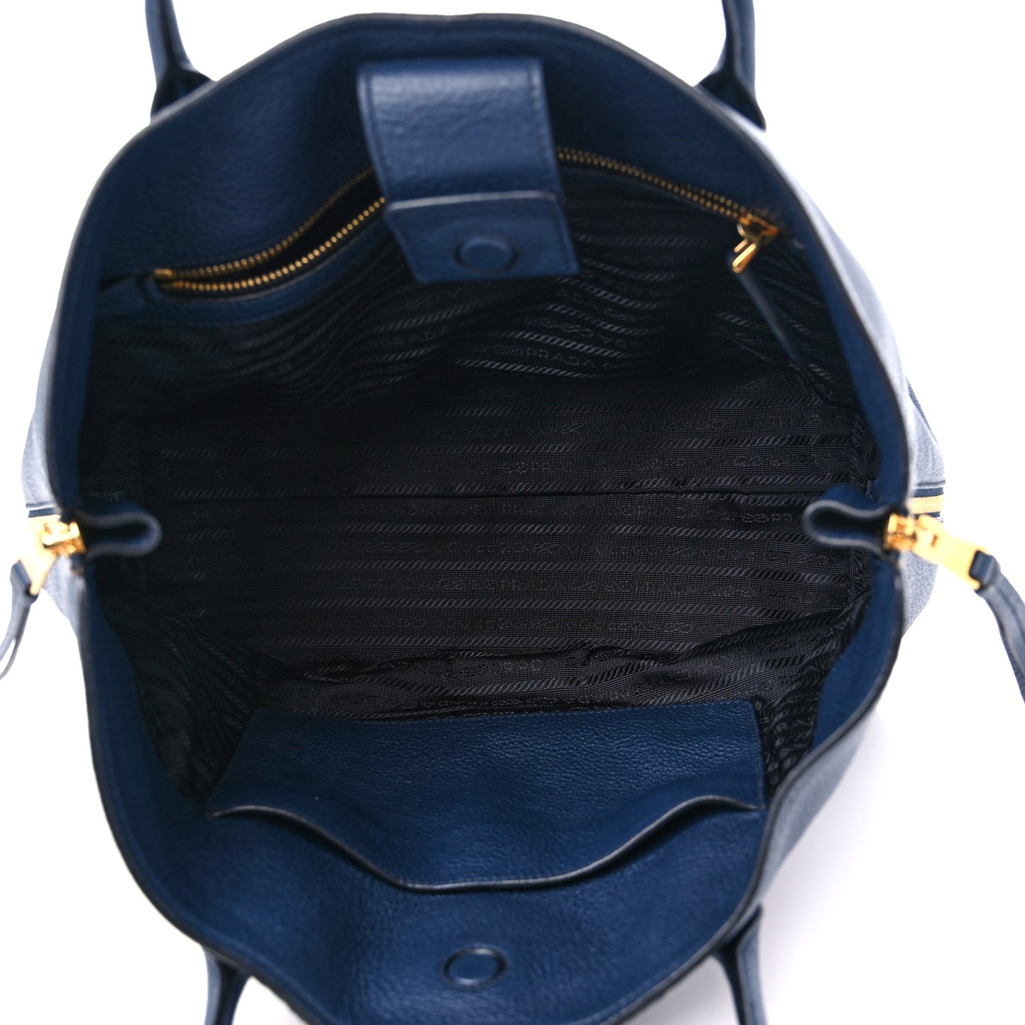 Vitello Daino Zip Shopping Tote Navy Blue