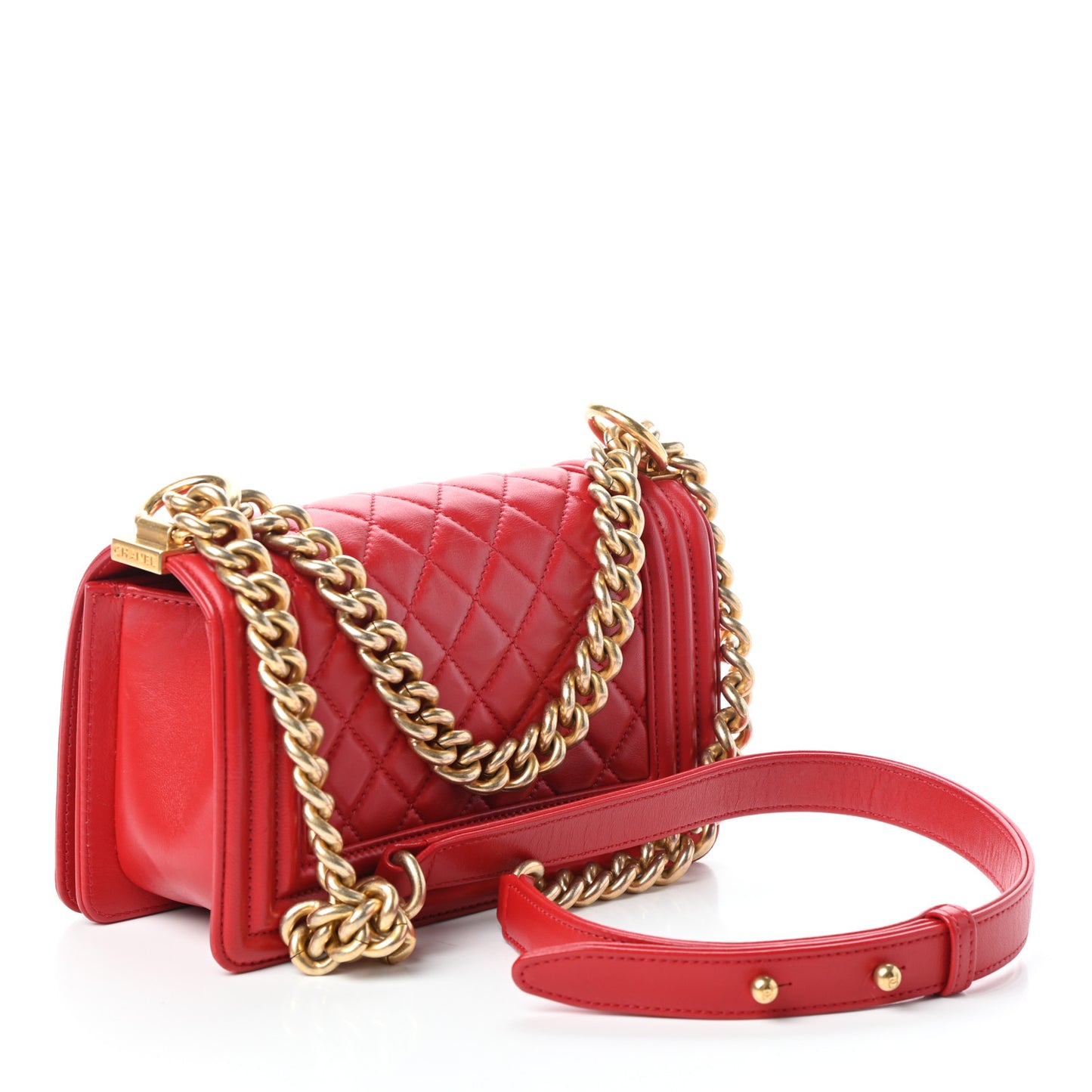 Lambskin Quilted Small Boy Flap Red