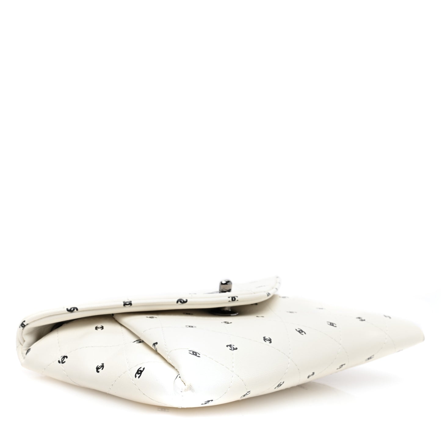 Printed Lambskin Logo CC Envelope Clutch With Chain White