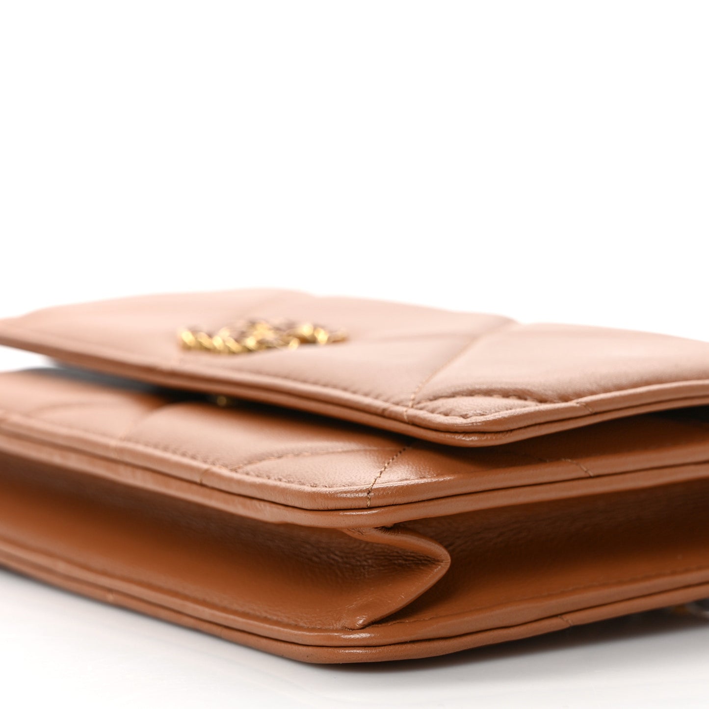 Goatskin Quilted Chanel 19 Wallet On Chain WOC Brown