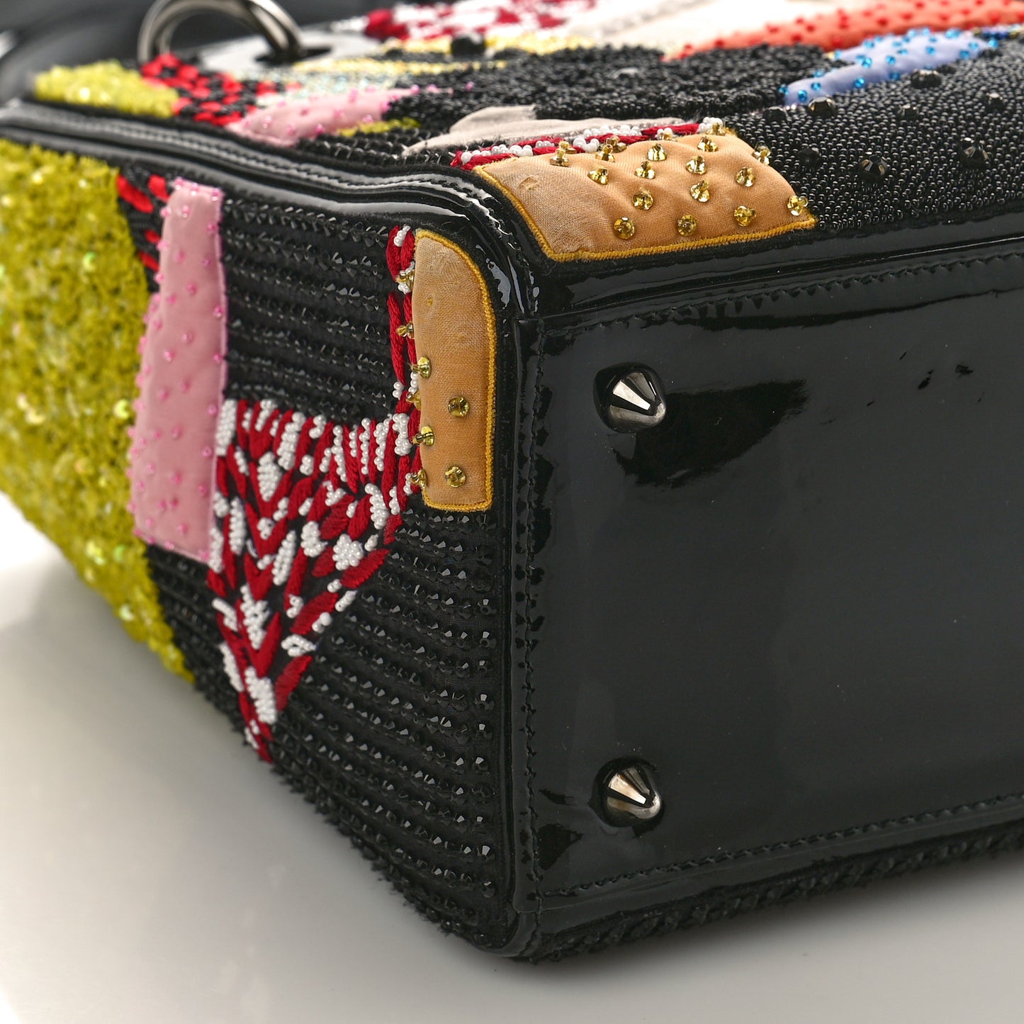 Patent Beaded Medium Lady Dior Black Multicolor