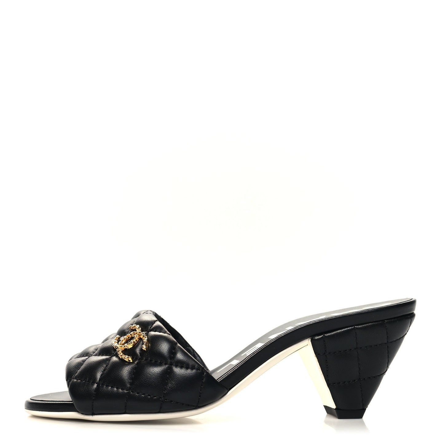 Lambskin Quilted Textured CC Mules 36 Black