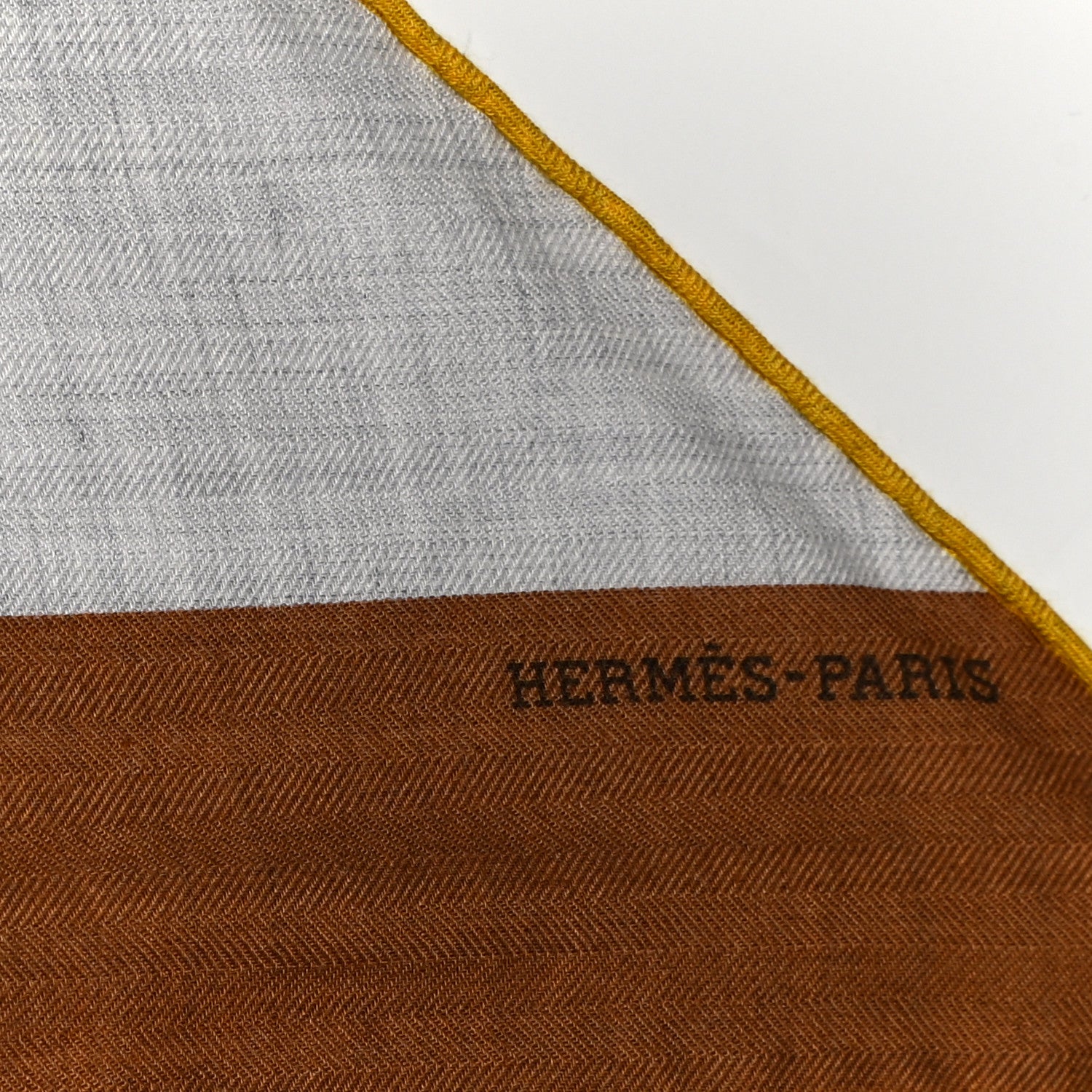 Hermes Cashmere Silk Encadre Giant Triangle Scarf Camel Gris Chine Jaune 2 of 3