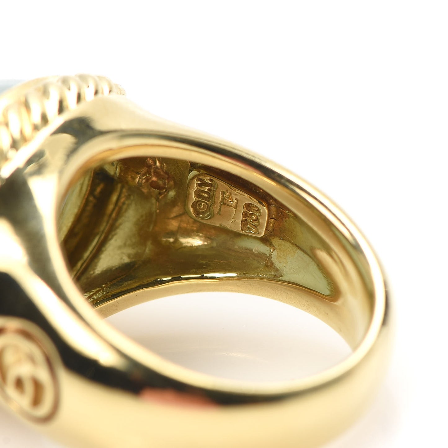 18K Yellow Gold Aquamarine 20mm Oval Signature Ring 51 5.75