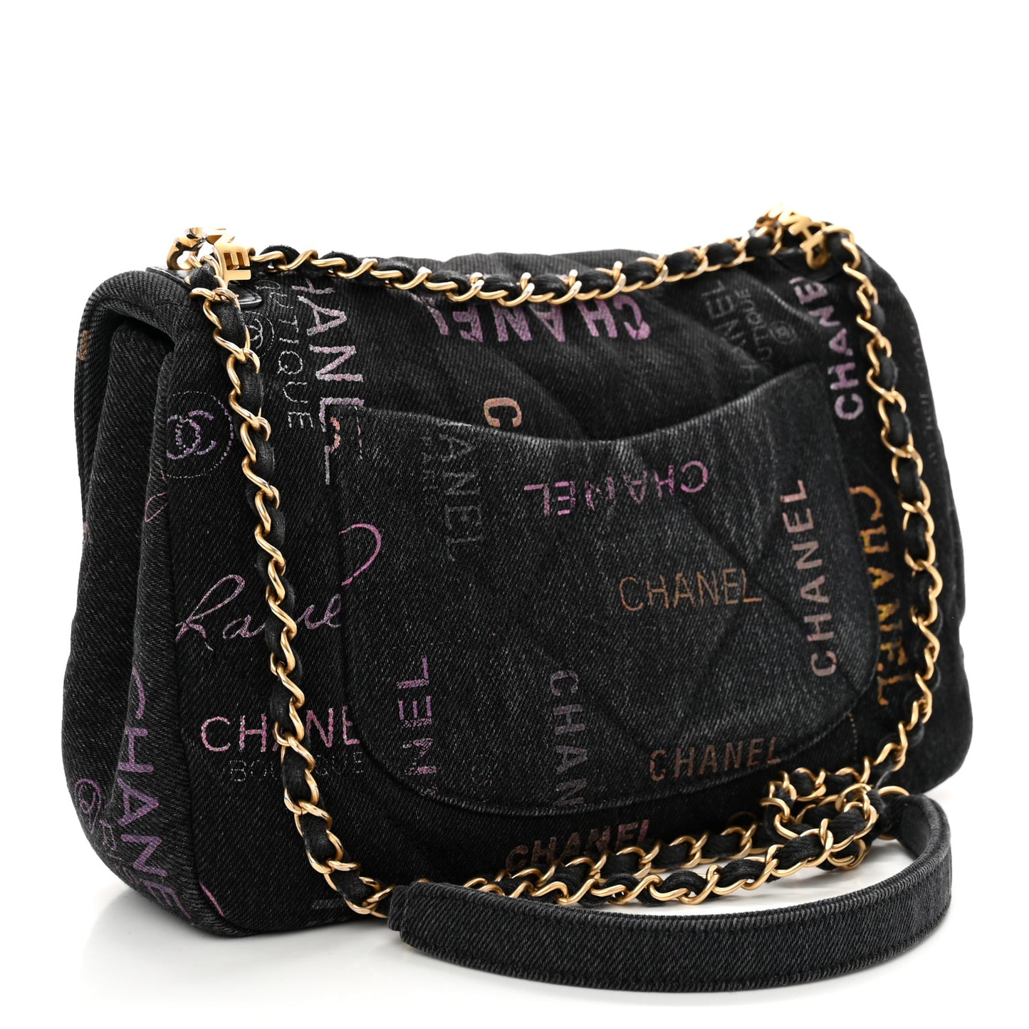 Denim Quilted Denim Mood Large Flap Black Multicolor