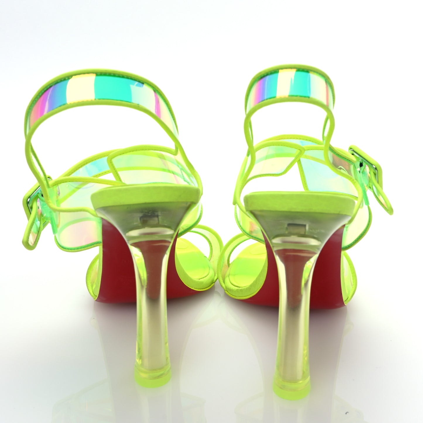 Iridescent PVC Loubi Duniss 100 Slingback Sandals 36 Fluo Yellow