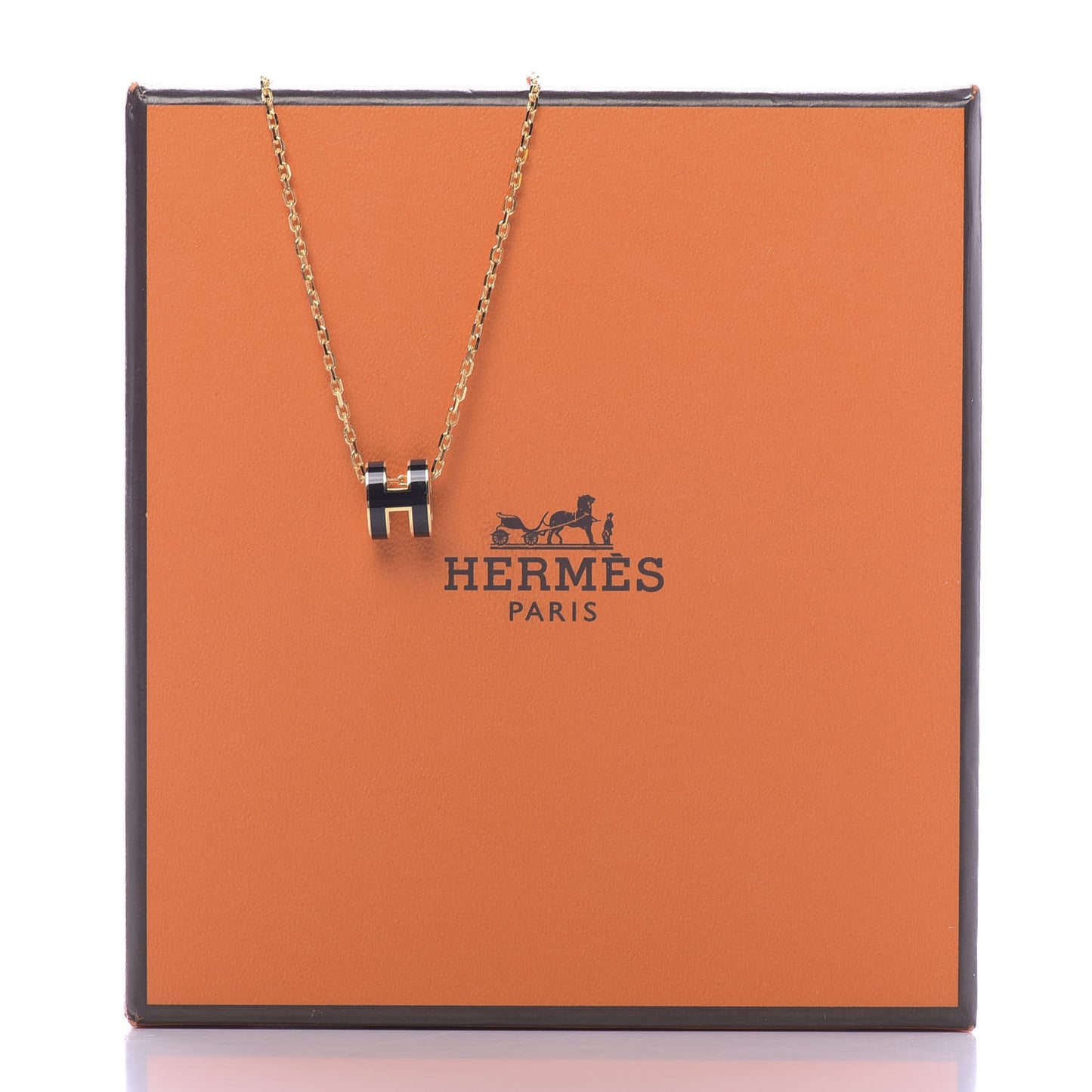 Lacquered Gold Pop H Pendant Necklace Black