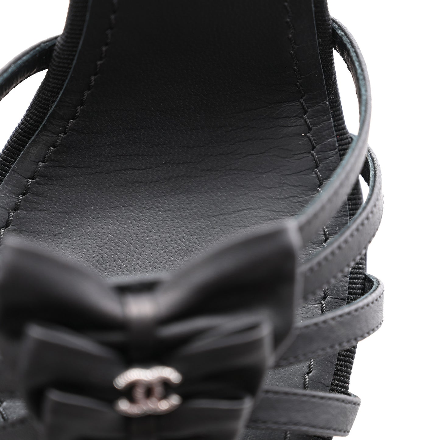 Lambskin Grosgrain Bow CC Sandals 39 Black