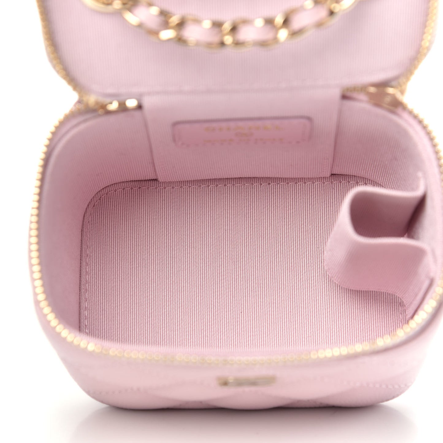 Caviar Quilted Mini Vanity Case With Chain Light Pink
