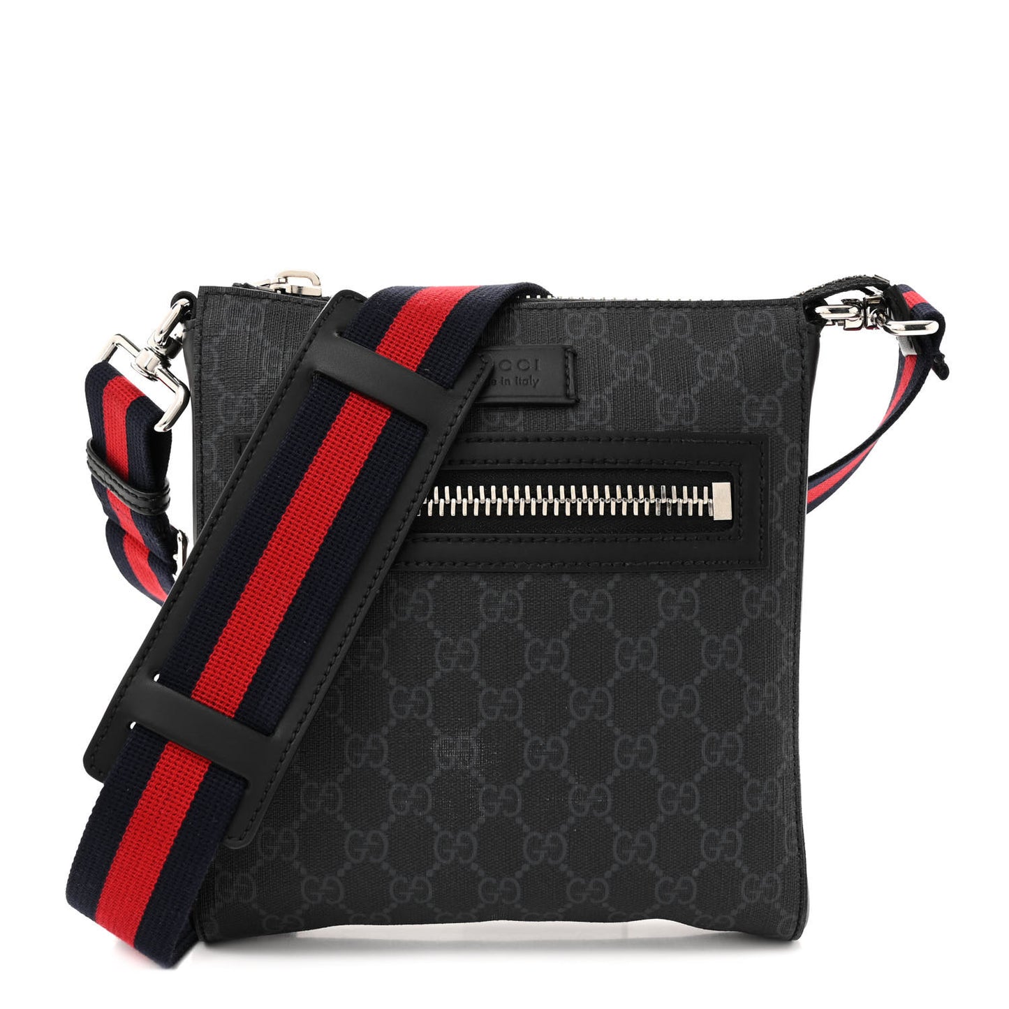 GG Supreme Monogram Web Small Flat Messenger Bag Black Grey