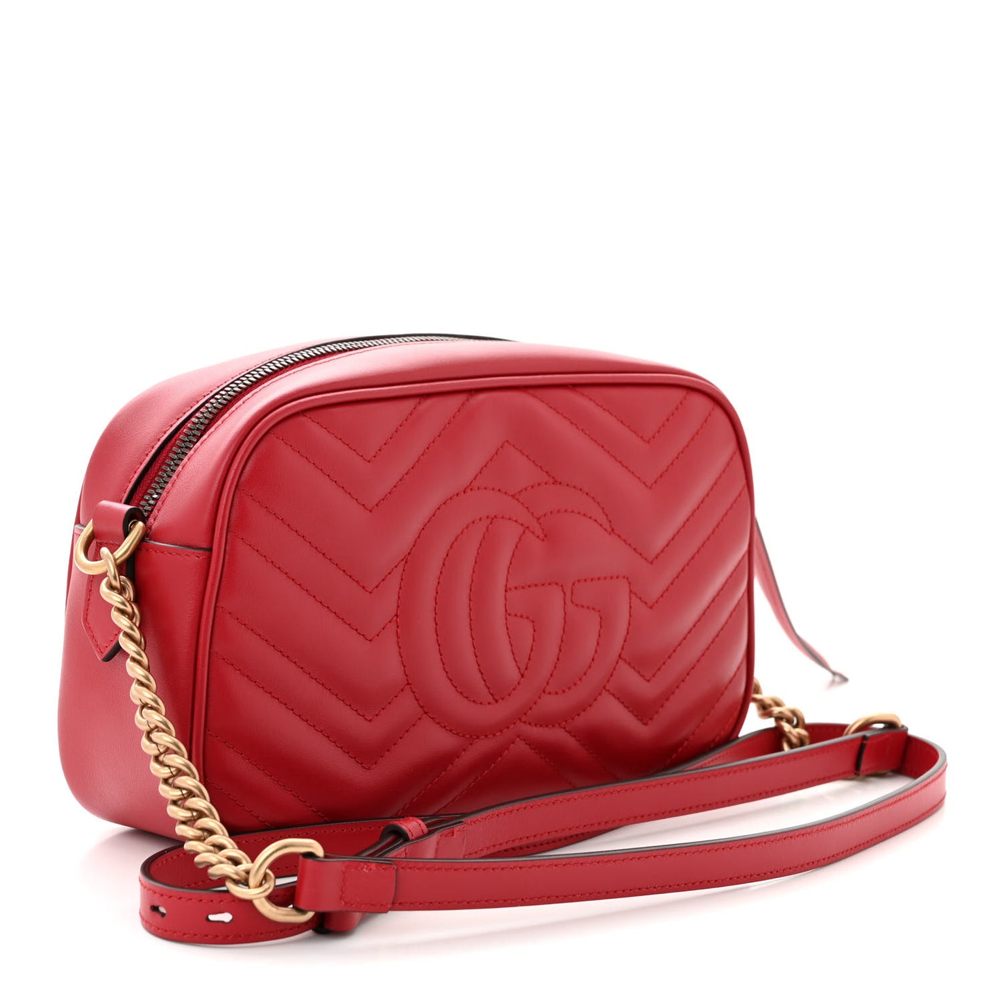 Calfskin Matelasse Small GG Marmont Chain Shoulder Bag Hibiscus Red