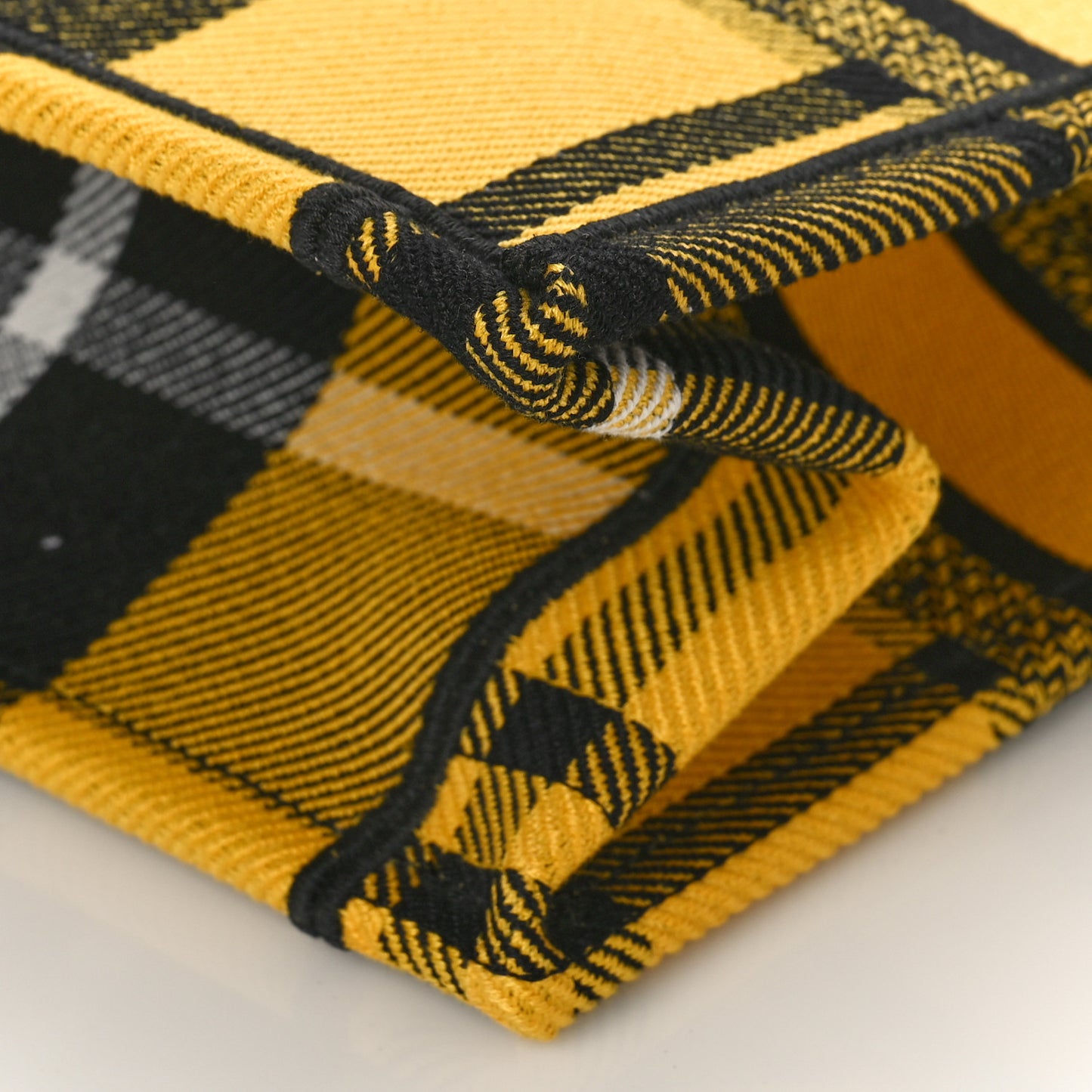 Canvas Embroidered Small Tartan Check Book Tote Yellow Multicolor