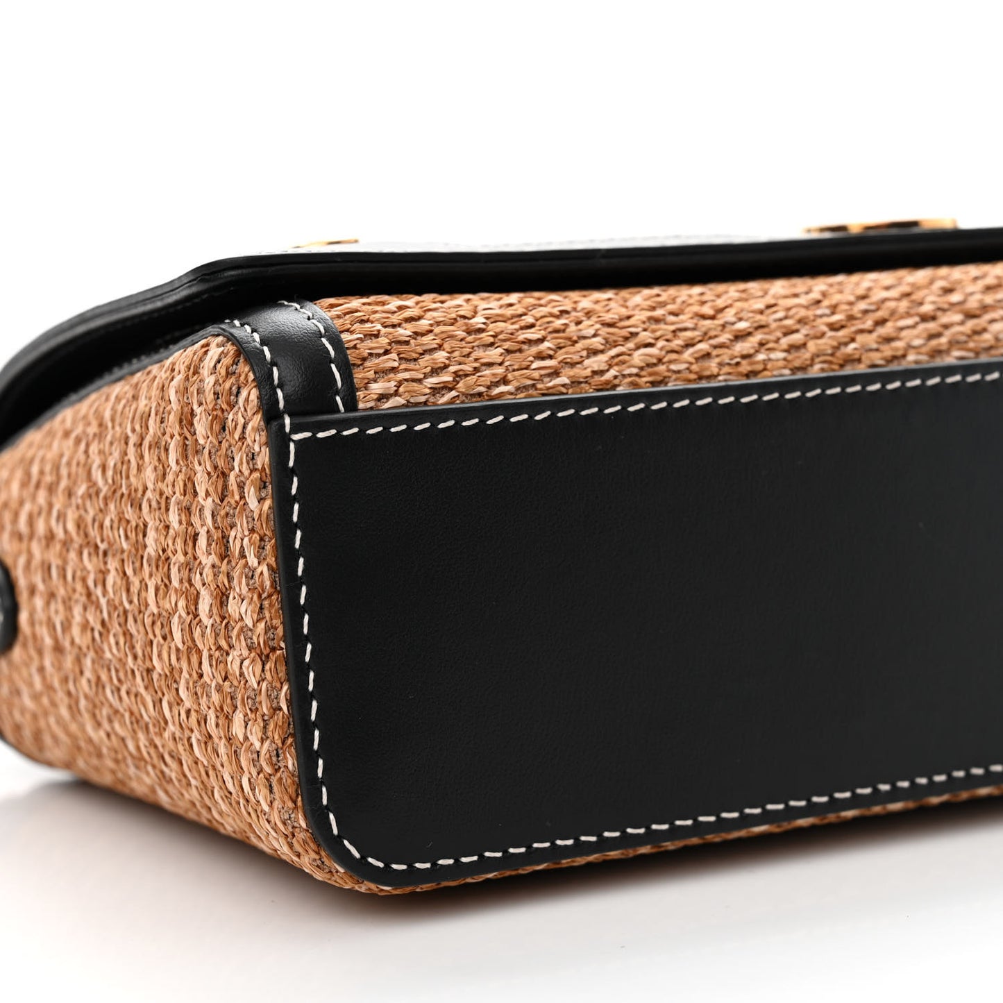Raffia Calfskin TB Small Note Crossbody Bag Natural Black