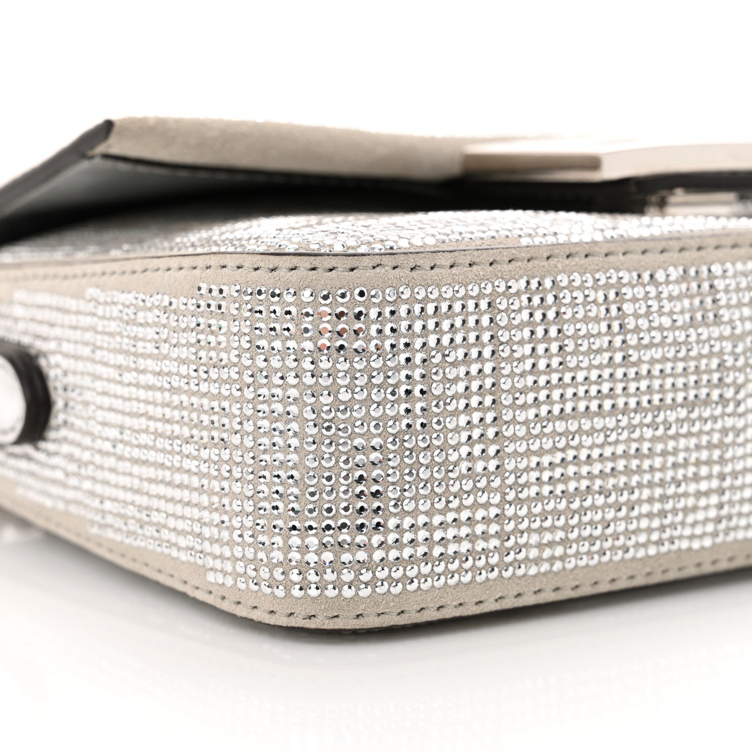 Fendi Crystal Vitello Laminato FF Mini Baguette Crystal Argento 9 of 13