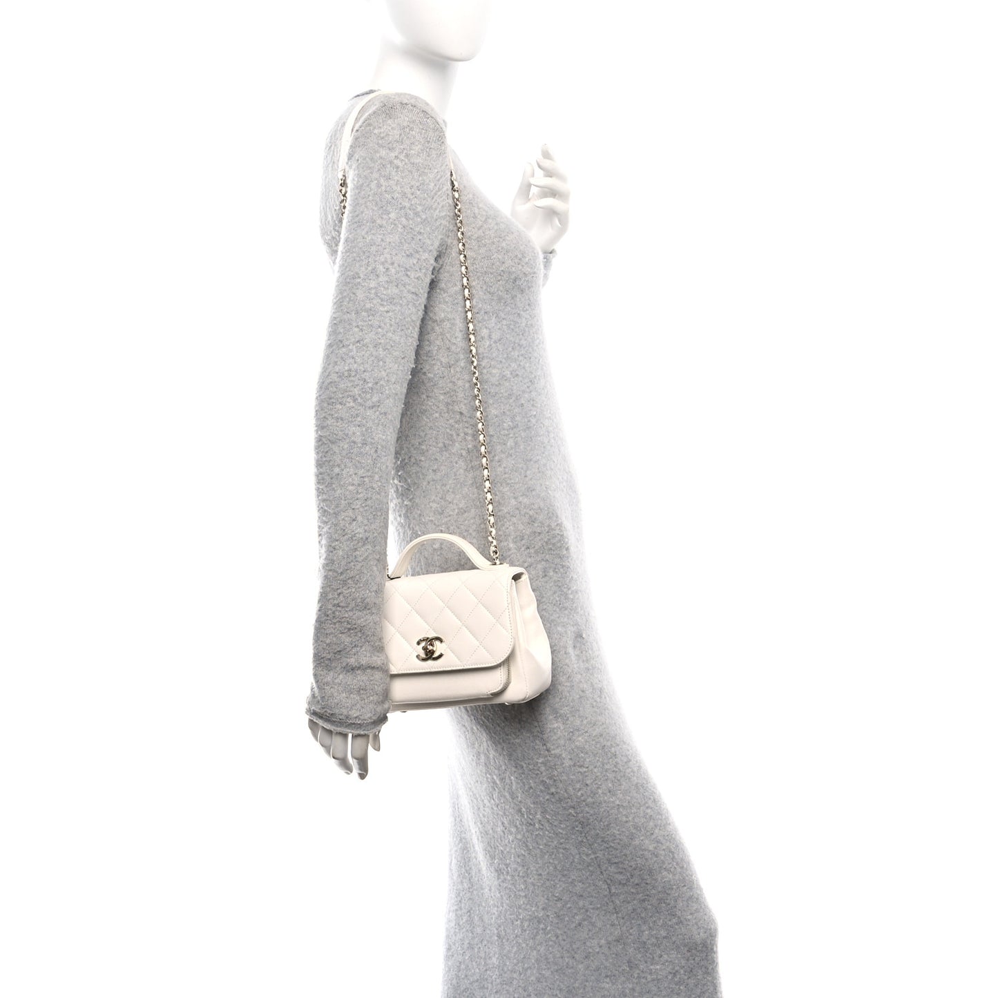 Caviar Quilted Small Business Affinity Flap White