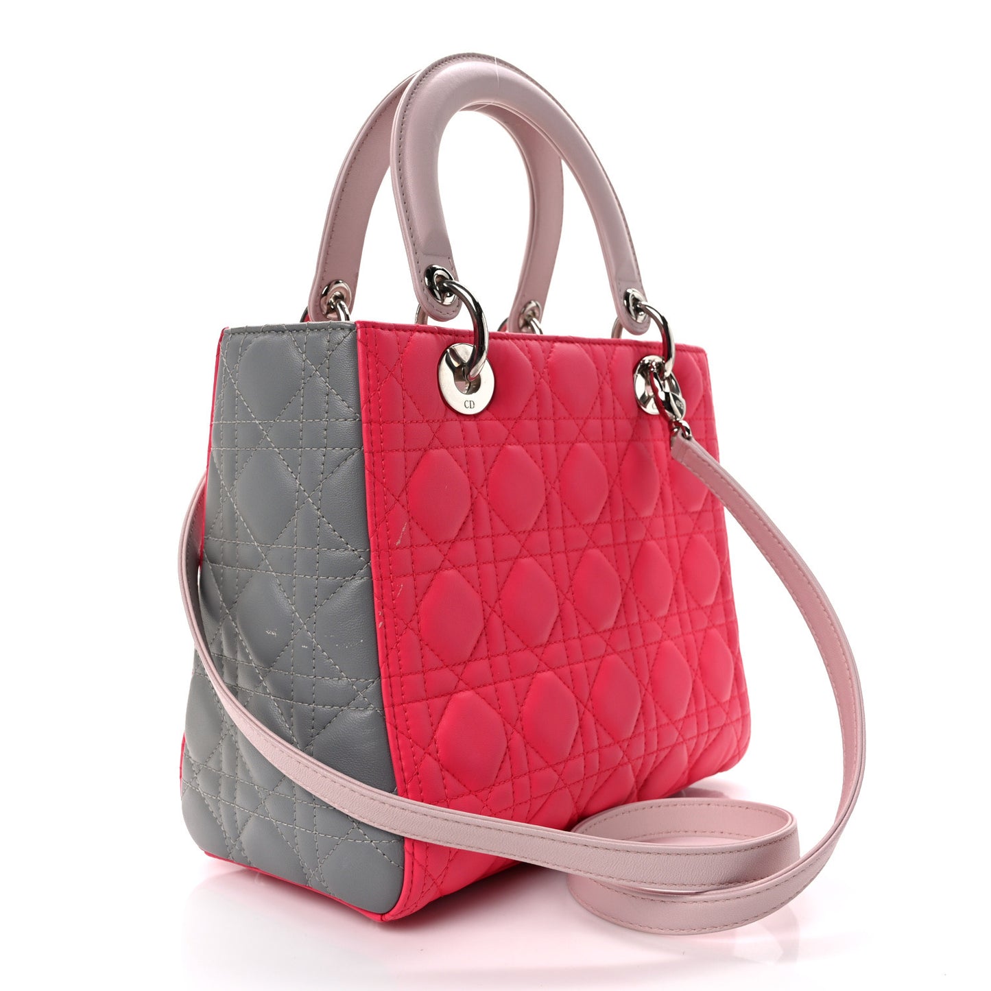 Lambskin Cannage Medium Tri-Color Lady Dior Fuchsia