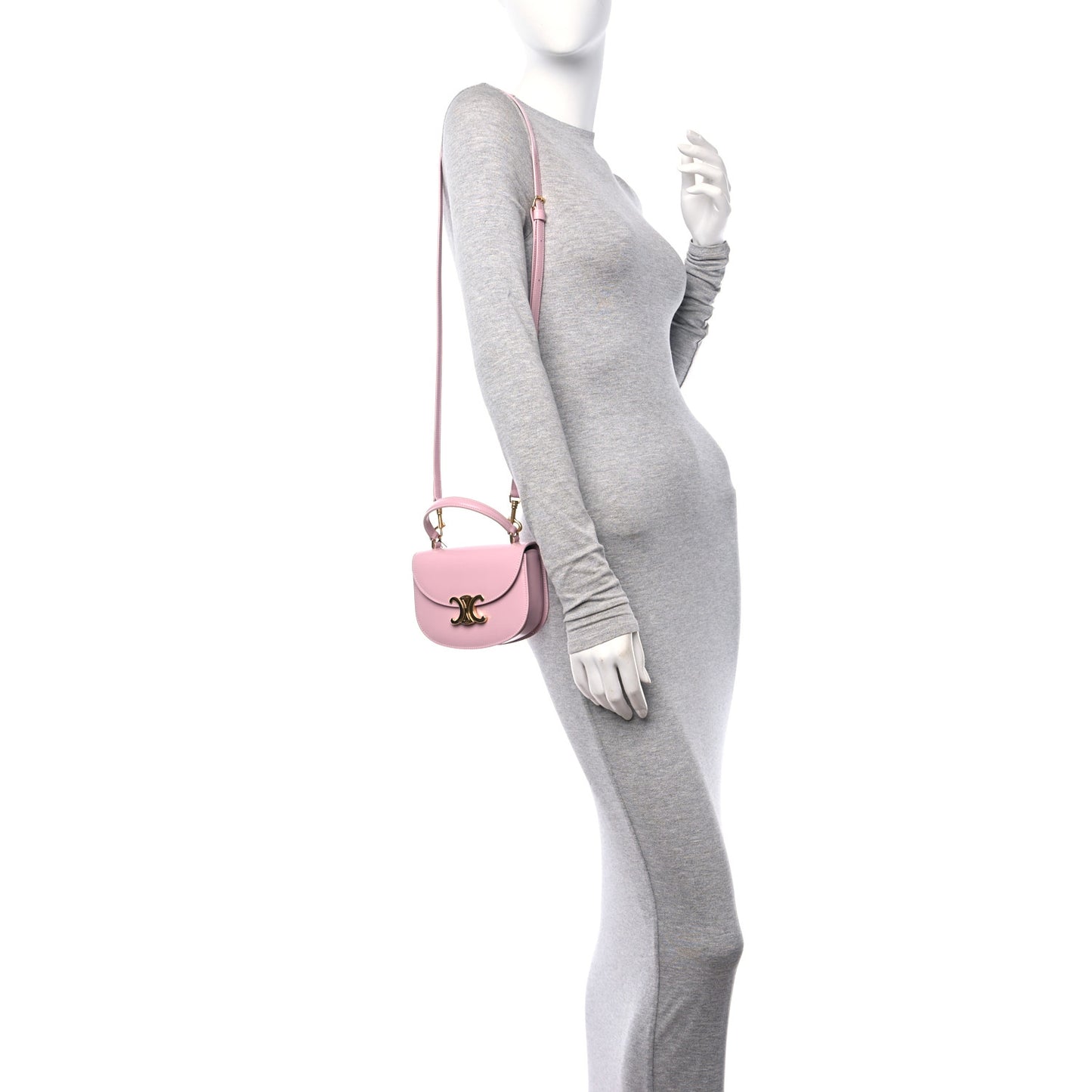 Shiny Calfskin Triomphe Mini Besace Clea Light Pink