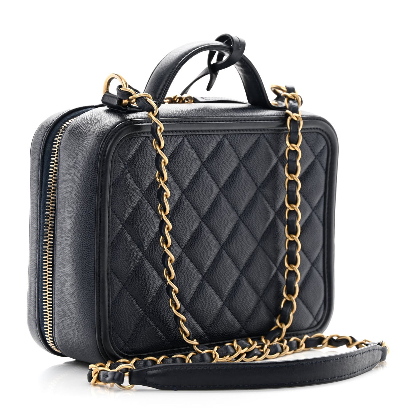 Caviar Quilted Medium CC Filigree Vanity Case Navy