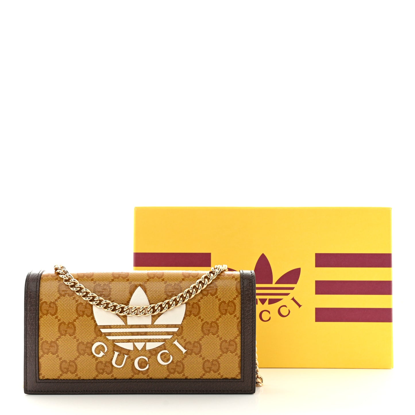X ADIDAS Monogram Trefoil Embossed Wallet On Chain Brown