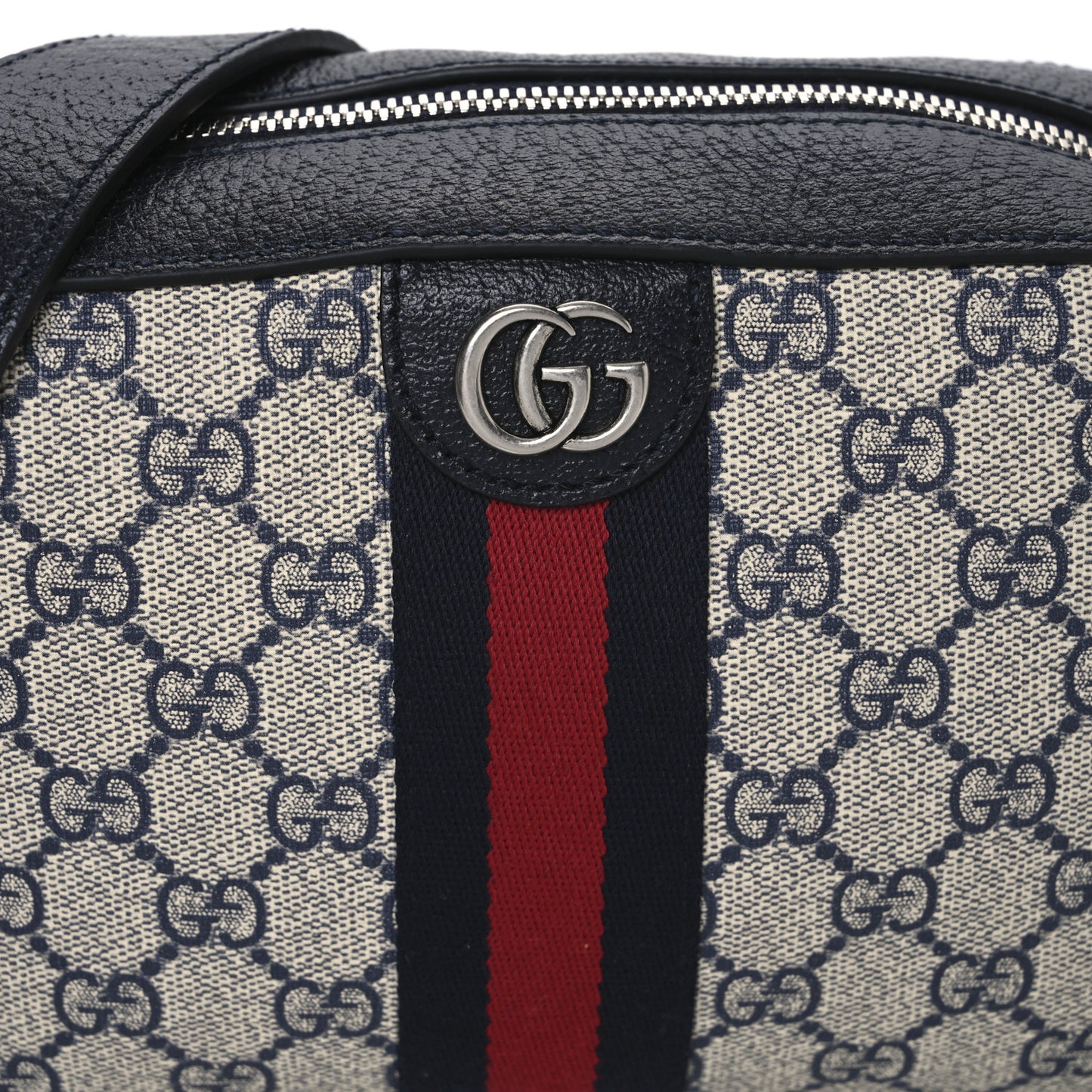 GG Supreme Monogram Textured Dollar Calfskin Web Small Ophidia Camera Bag Beige Blue