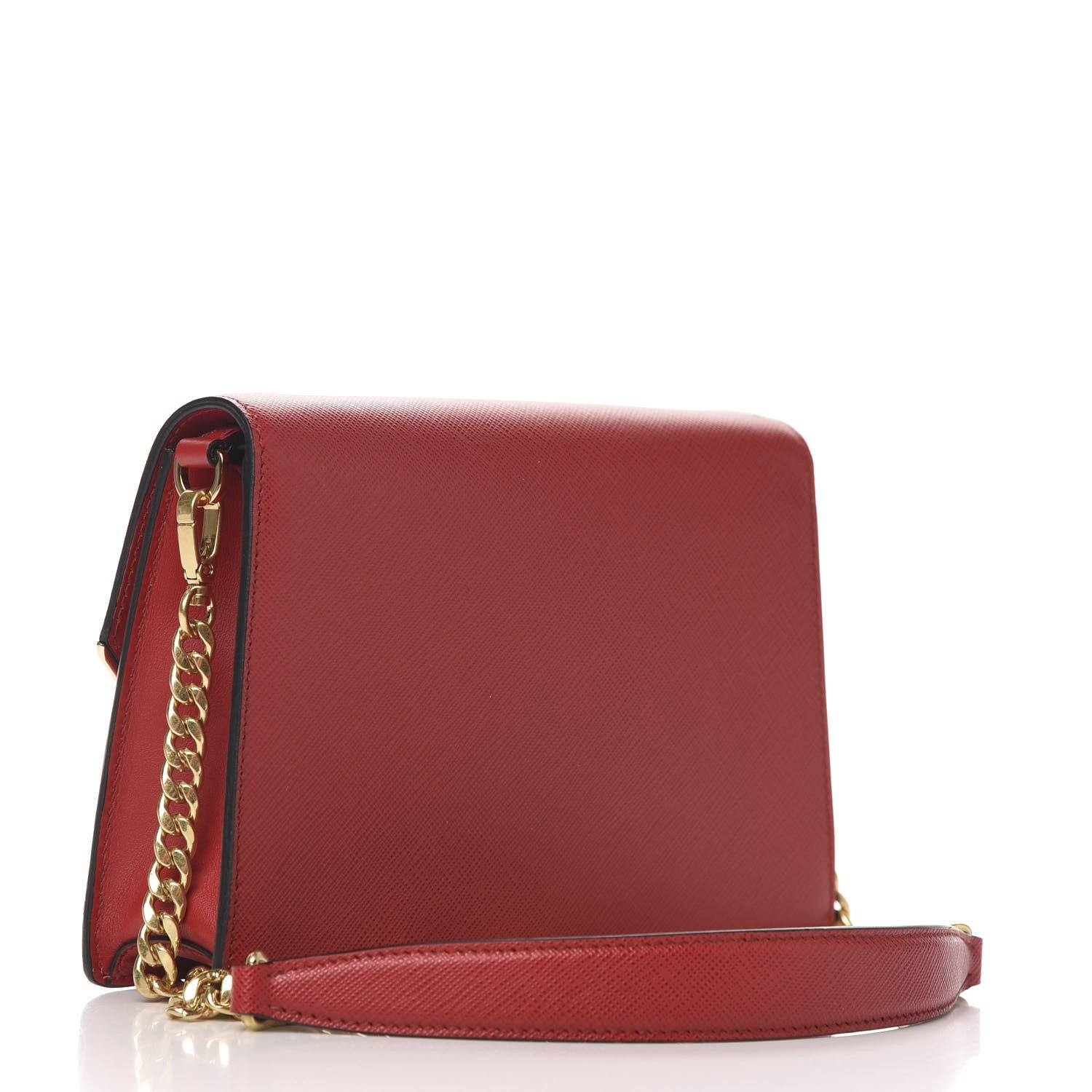 Prada Saffiano Monochrome Chain Flap Fuoco 3 of 9