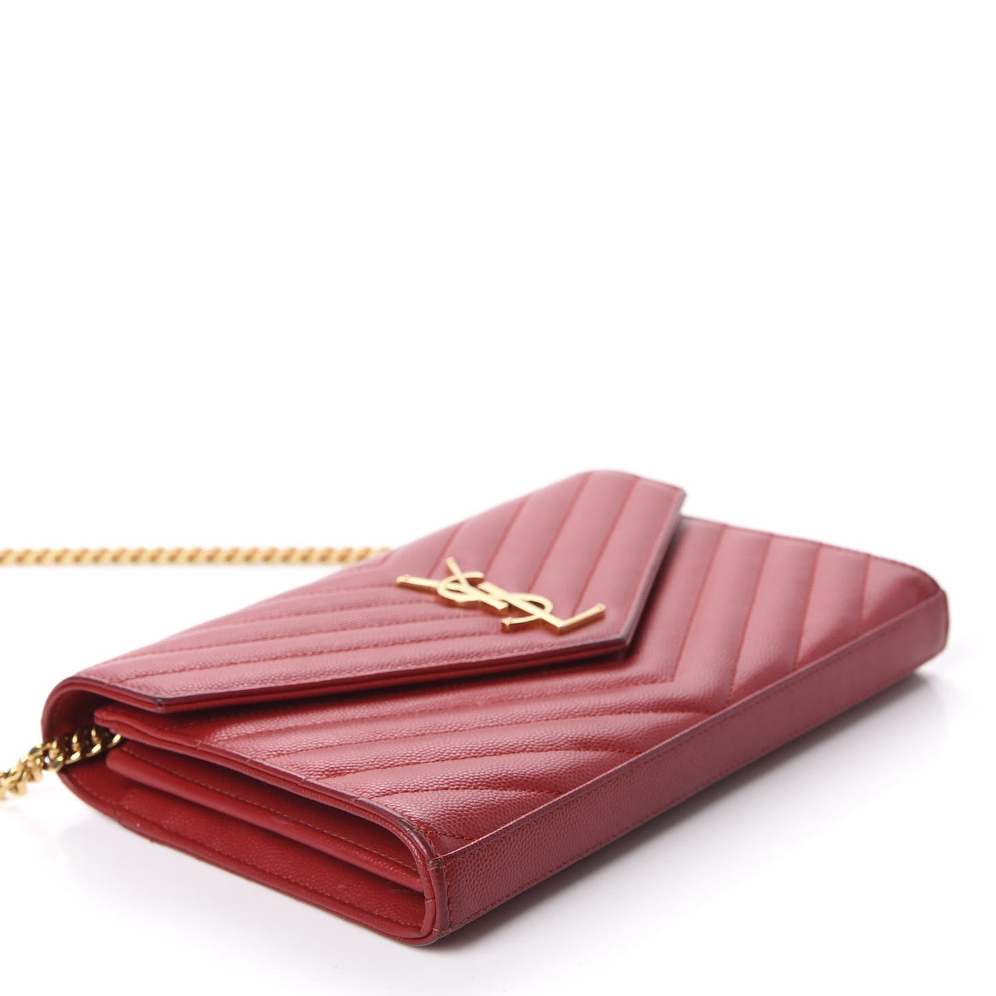 Grain De Poudre Matelasse Chevron Monogram Chain Wallet Red