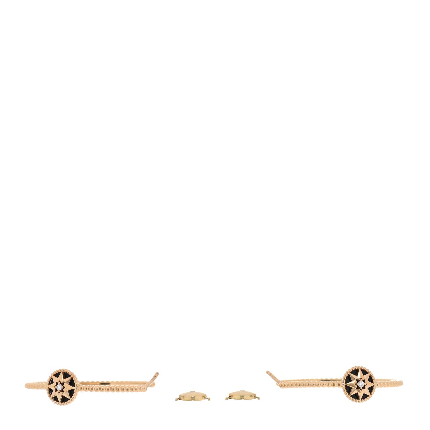 18K Rose Gold Diamond Black Onyx Rose Des Vents Hoop Earrings