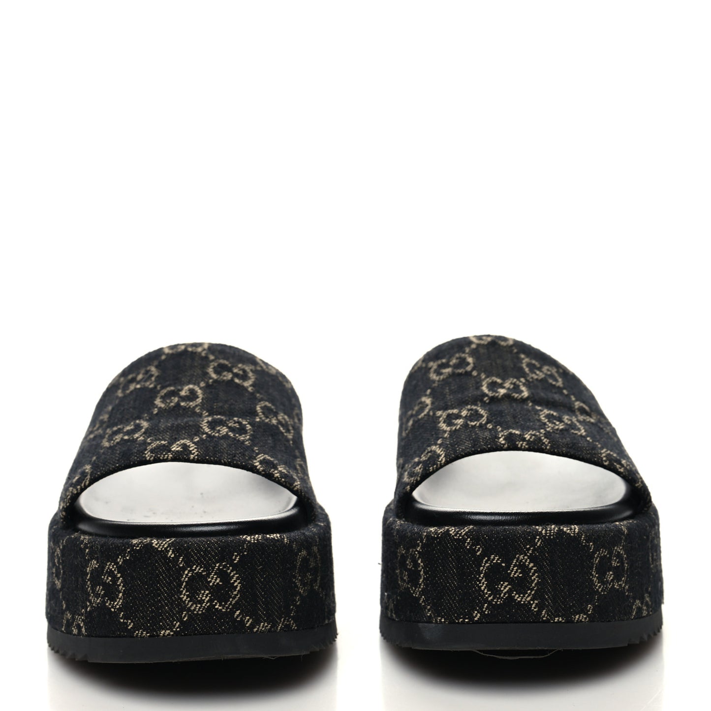 Jacquard Black Denim GG Monogram Angelina Platform 55mm Slide Sandals 36 Black Ivory