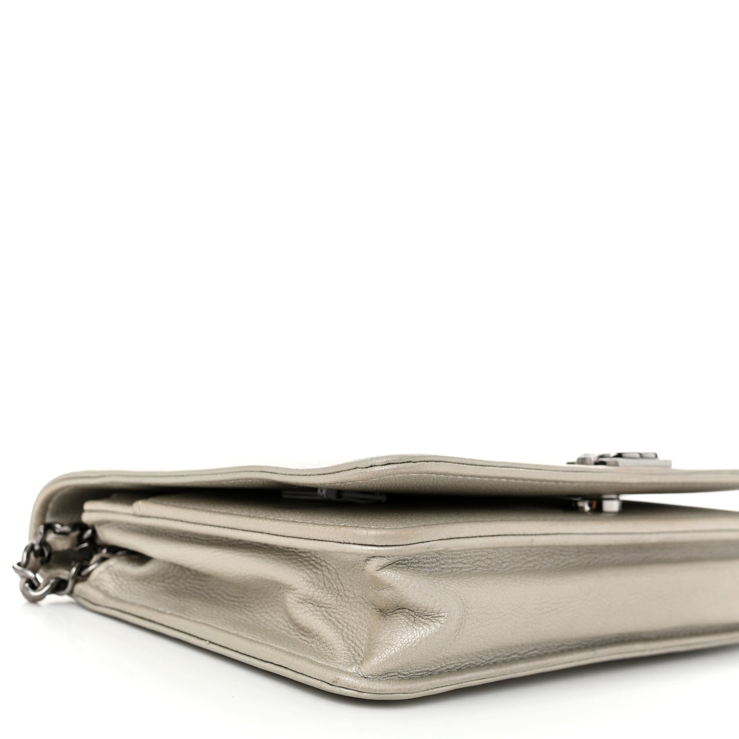 Metallic Caviar Quilted Boy Wallet On Chain WOC Silver