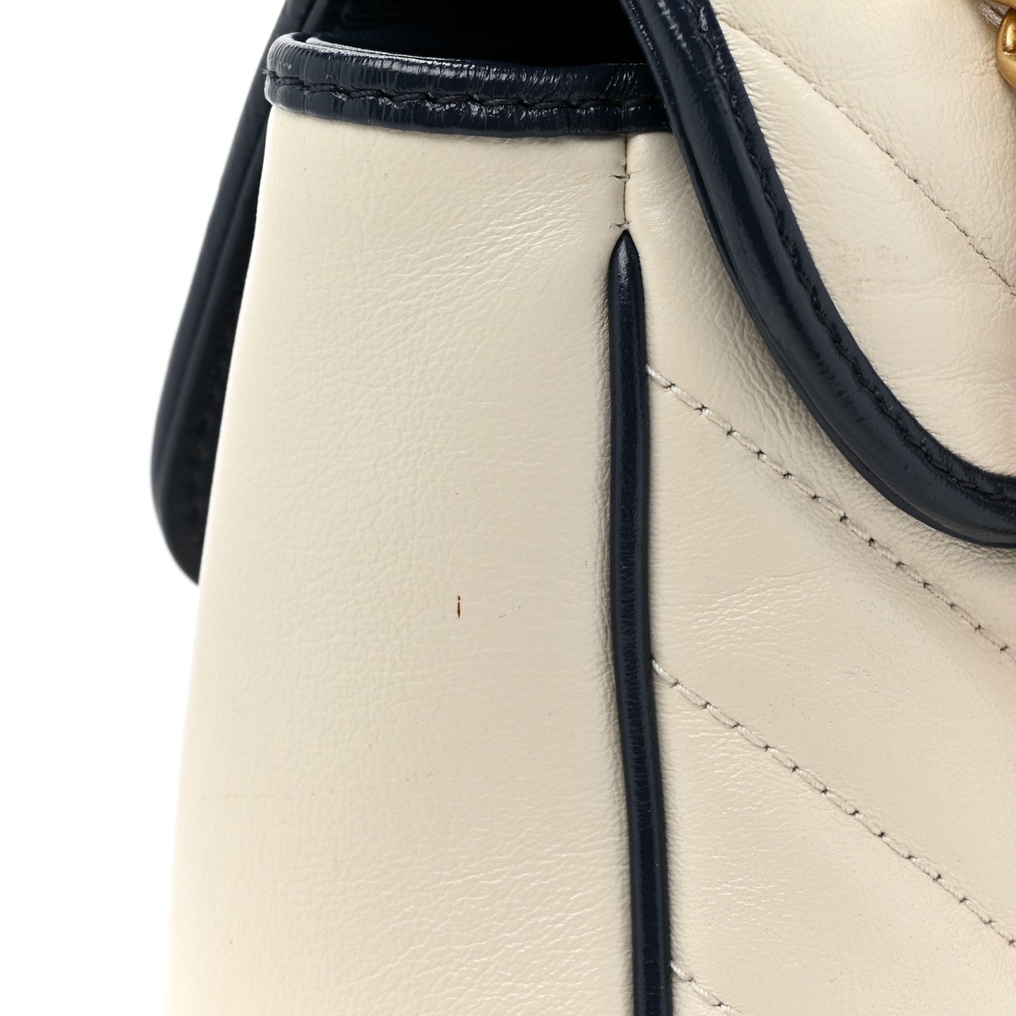 Vintage Effect Calfskin Matelasse Diagonal Medium Torchon GG Marmont Shoulder Bag Mystic White Blue Agata