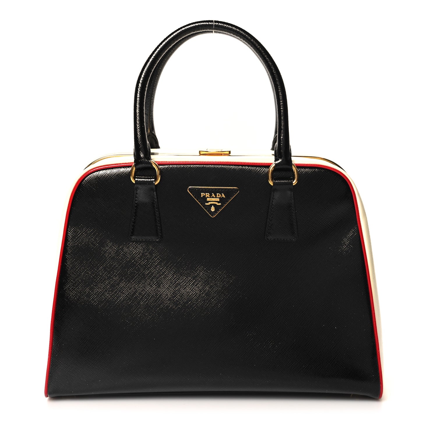 Saffiano Vernice Pyramid Bag Black White Rosso